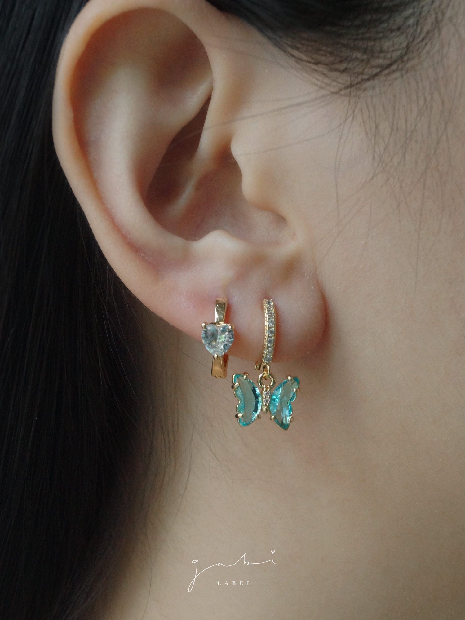 Petite Butterfly Huggies - Aqua *14K Gold-plated