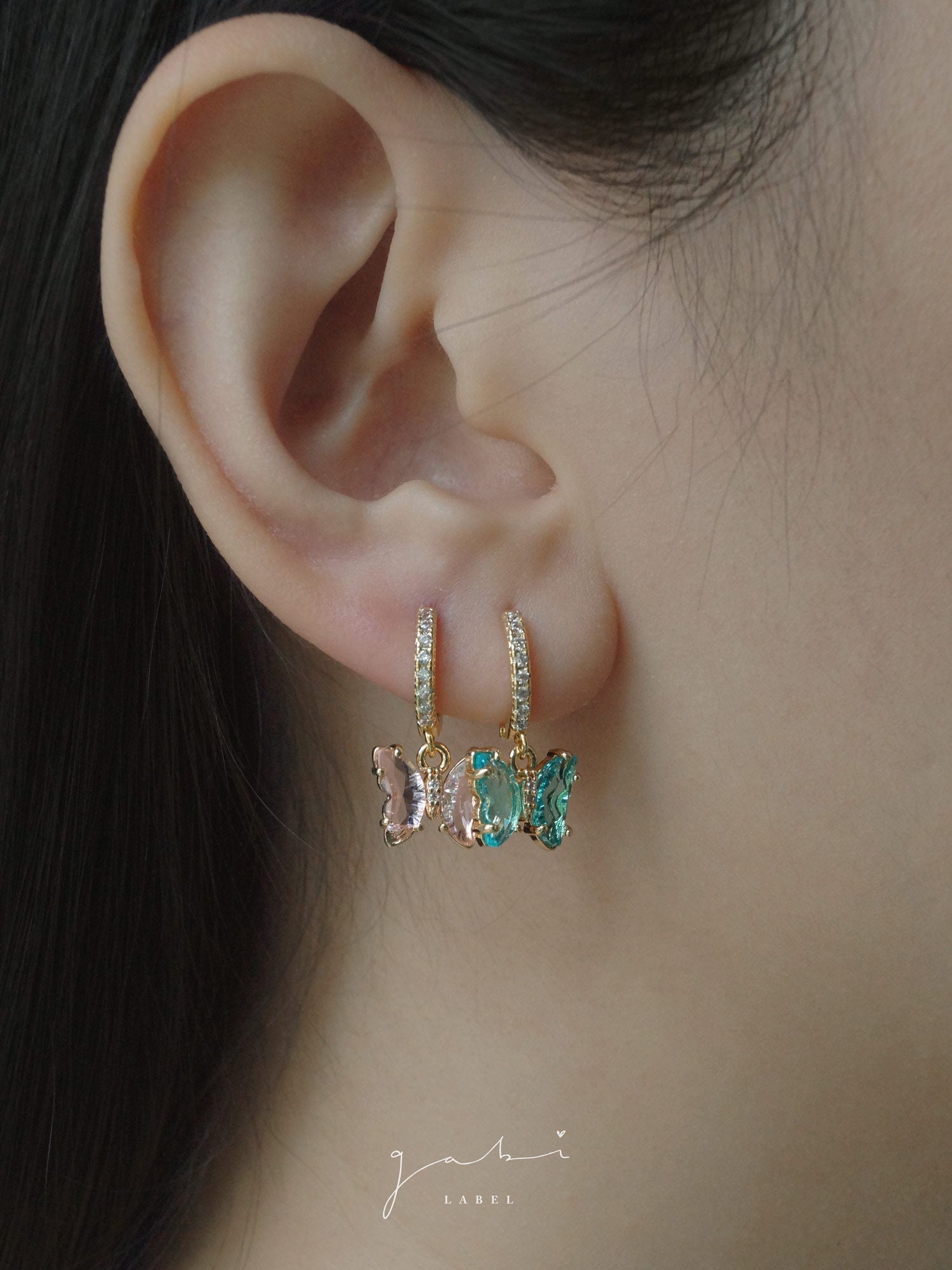 Petite Huggies Papillon - Rose *Plaqué Or 14K