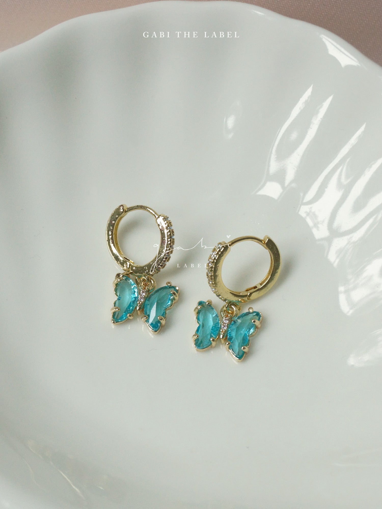Petite Butterfly Huggies - Aqua *14K Gold-plated
