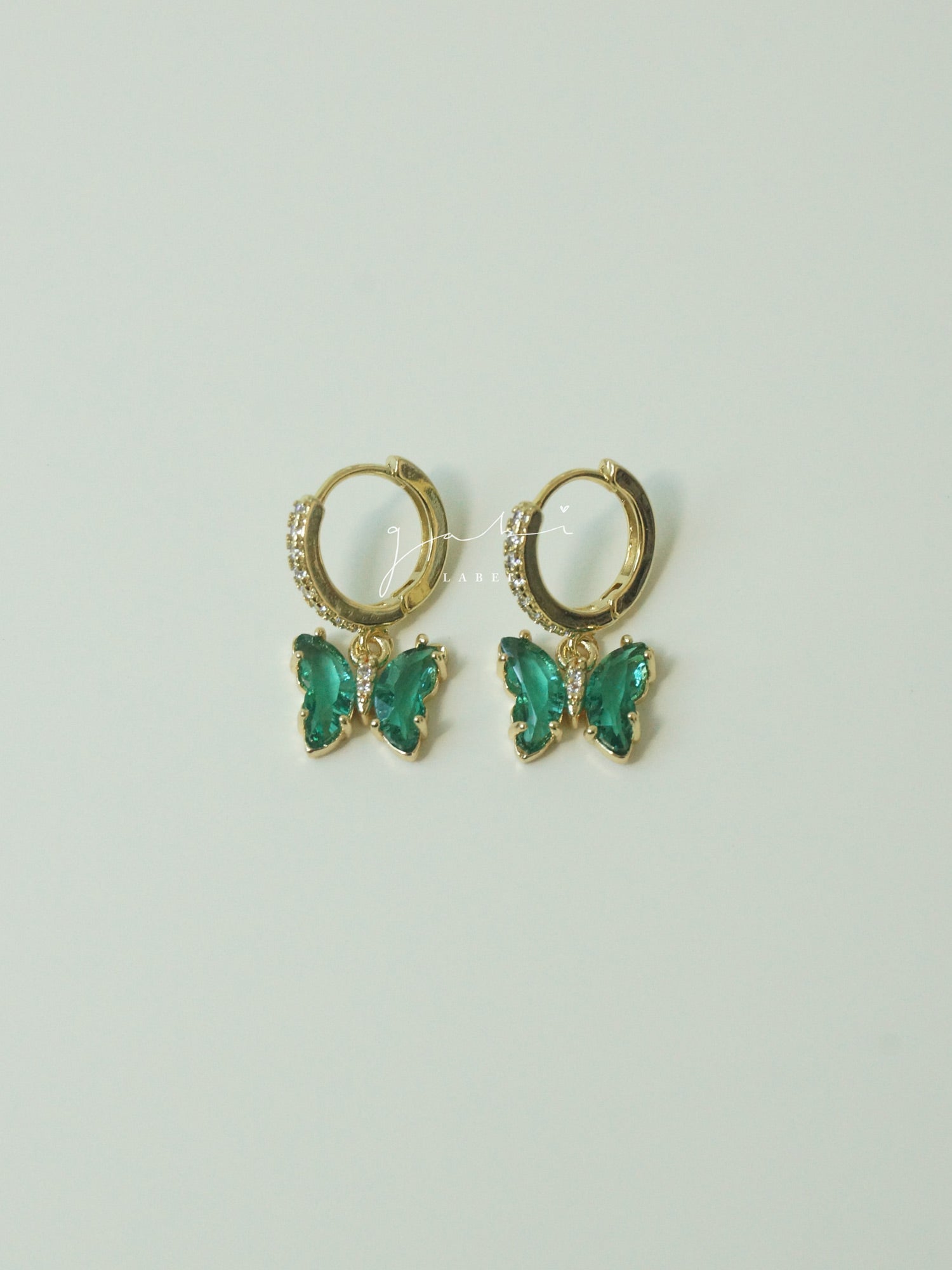 Petite Butterfly Huggies - Vert Émeraude *Plaqué Or 14K