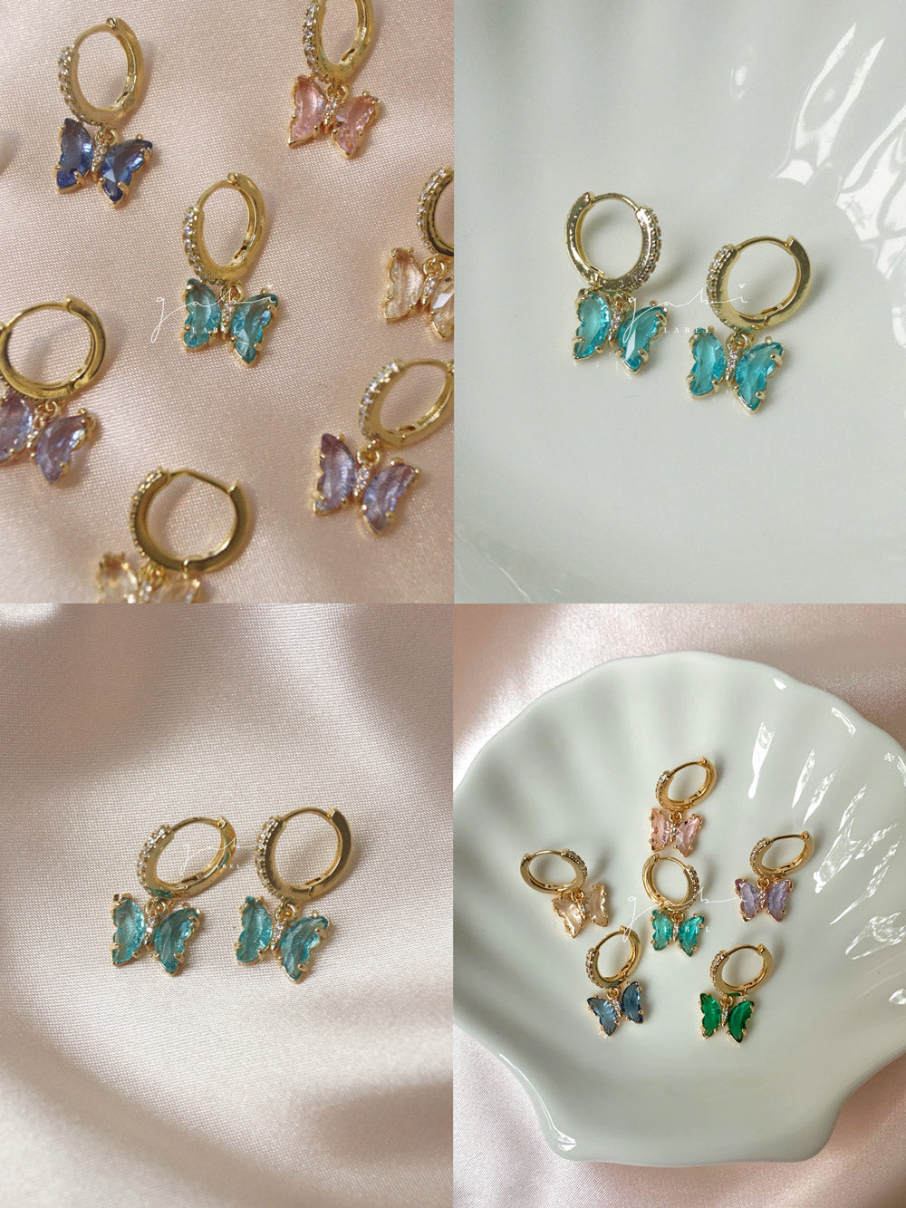 Petite Butterfly Huggies - Aqua *14K Gold-plated