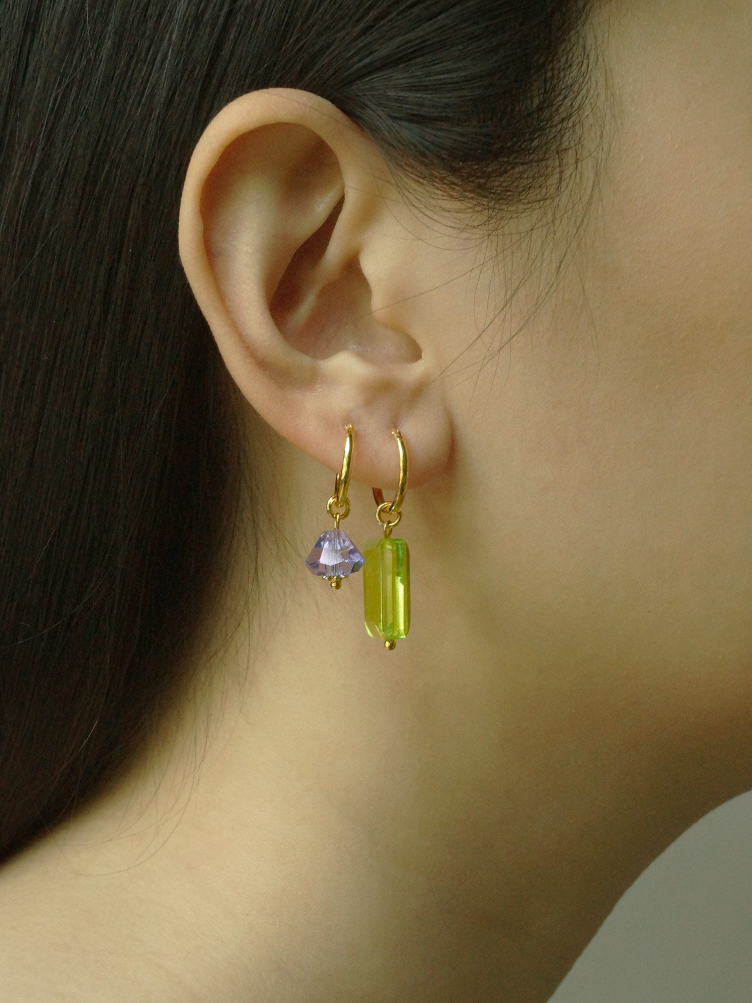 Mismatched Colour Glass Crystal Hoops