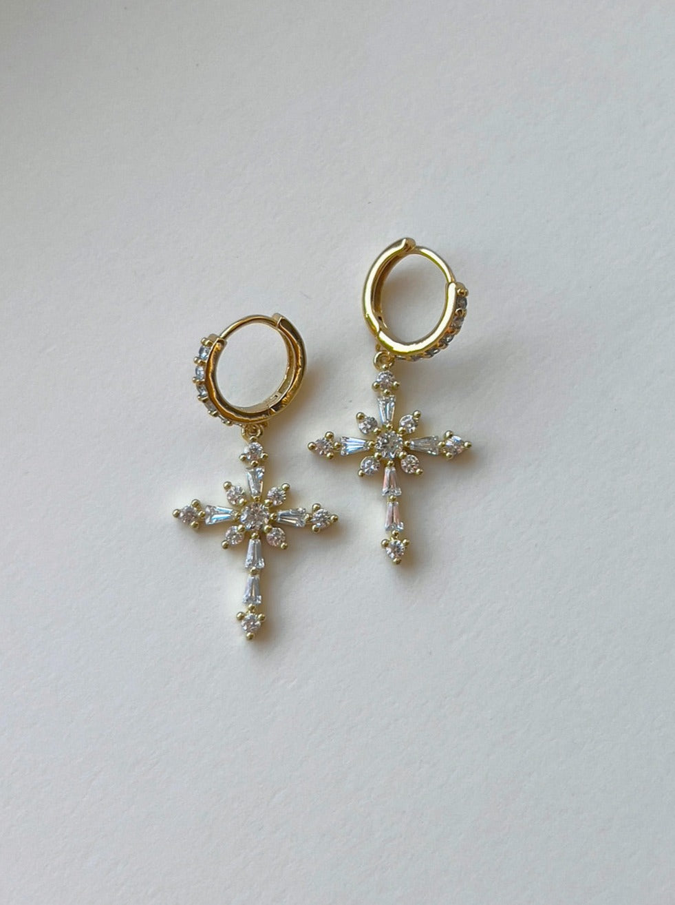 Belief Cross Pavé Huggie Hoops