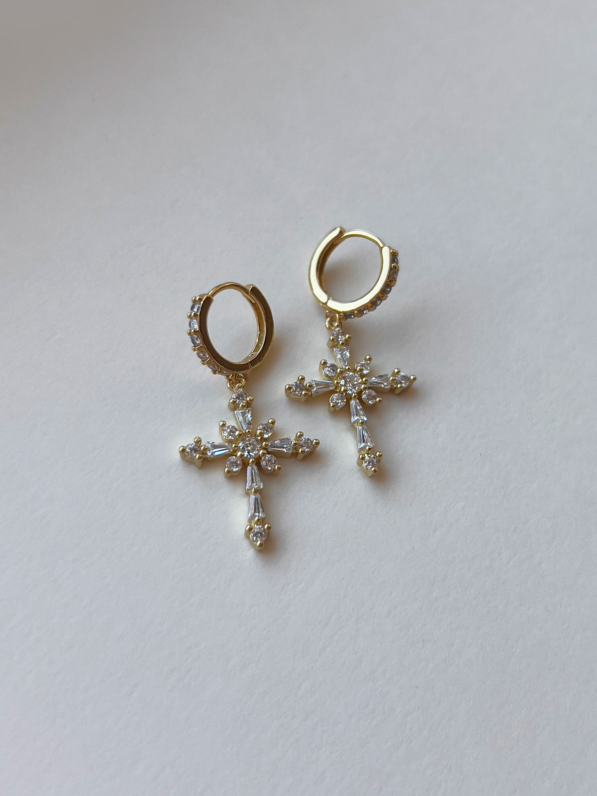 Belief Cross Pavé Huggie Hoops