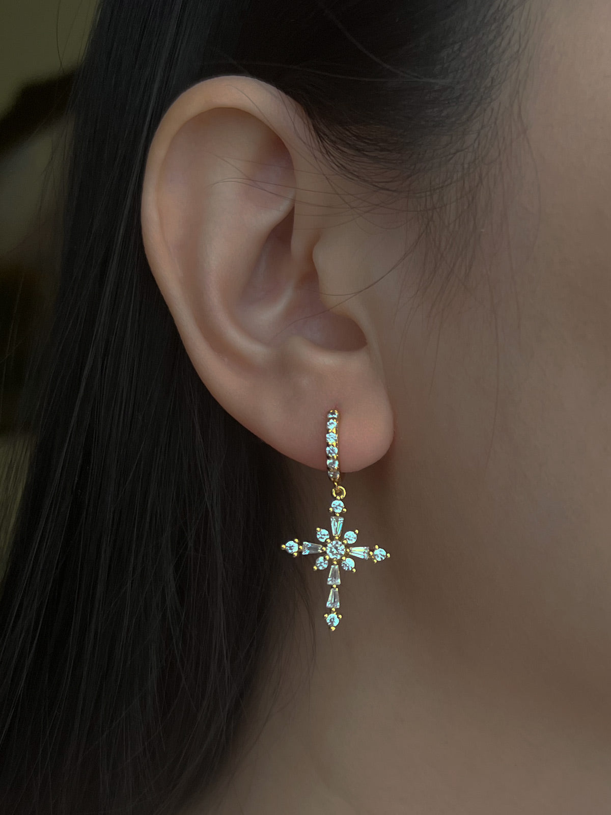 Belief Cross Pavé Huggie Hoops