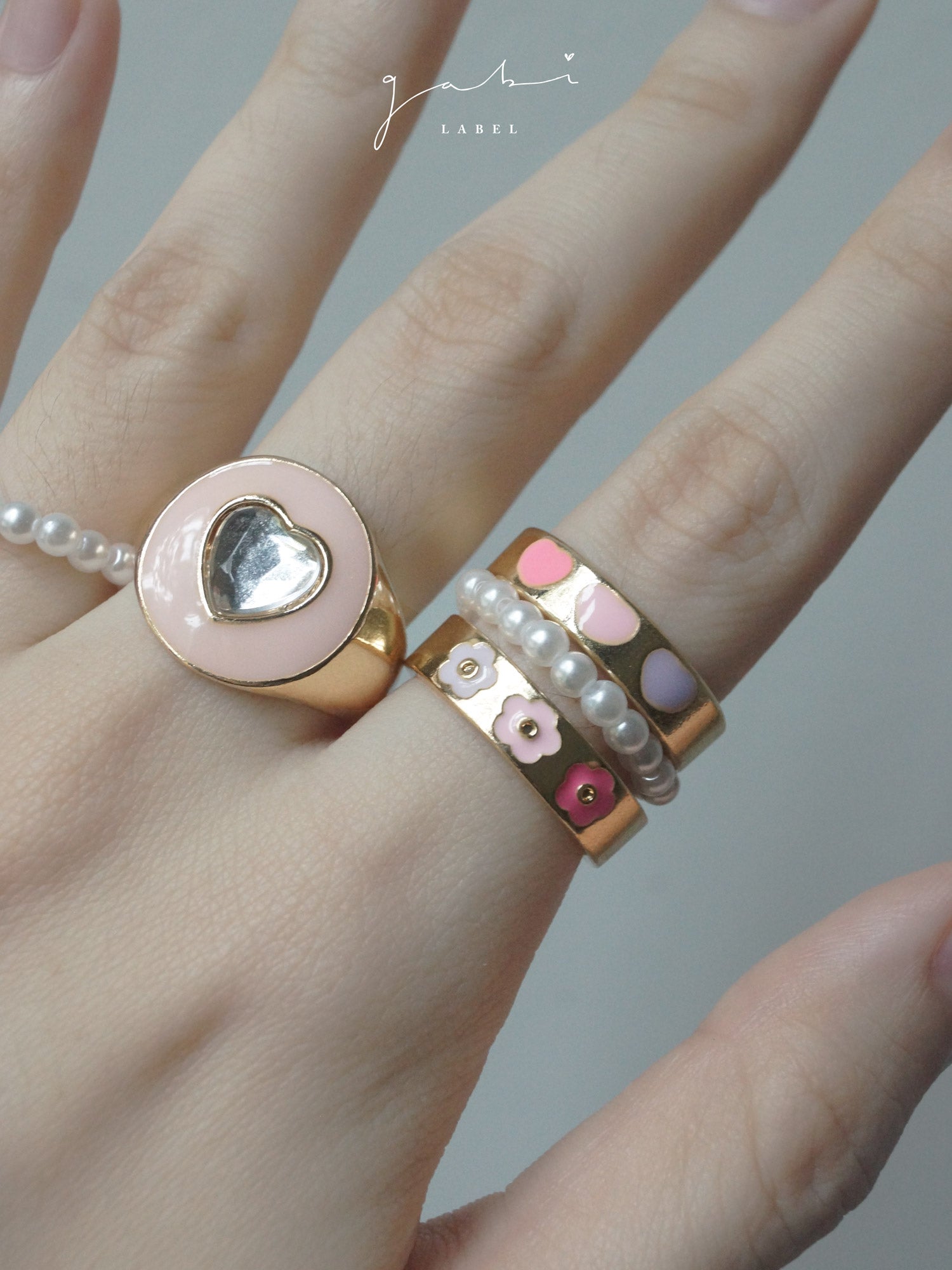Enamel Hearts Ring