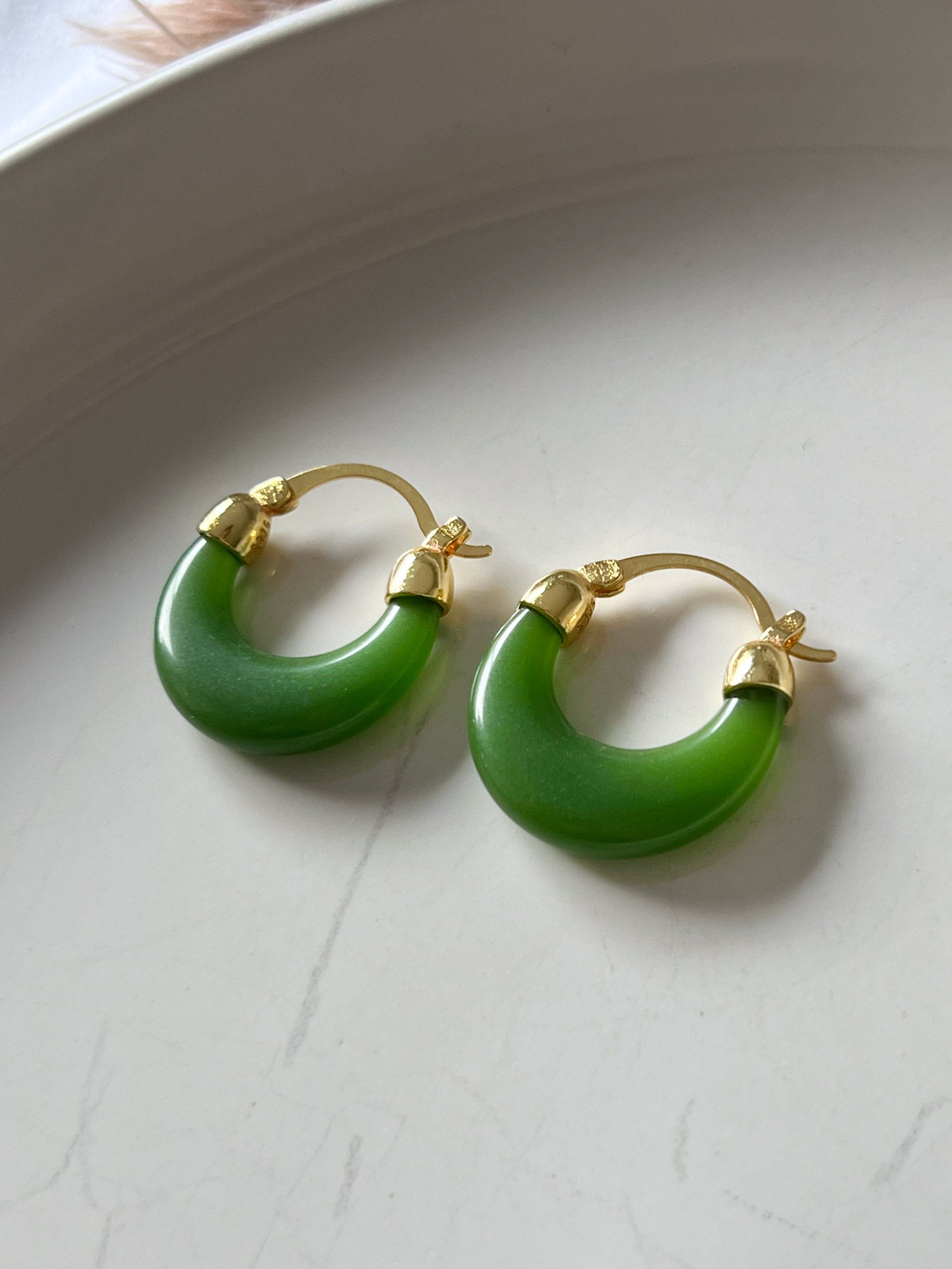 Dark Green Jade Hoops