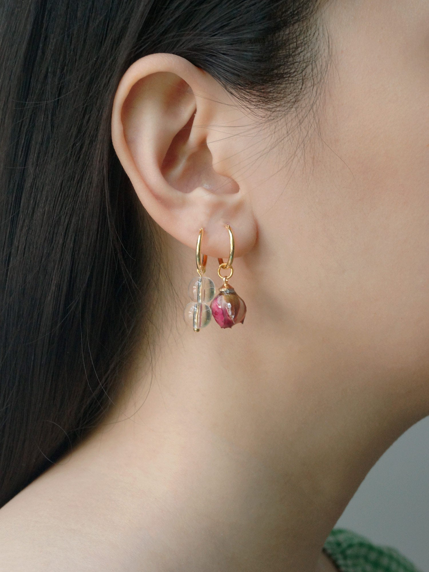Rose & Glass Mismatched Hoops