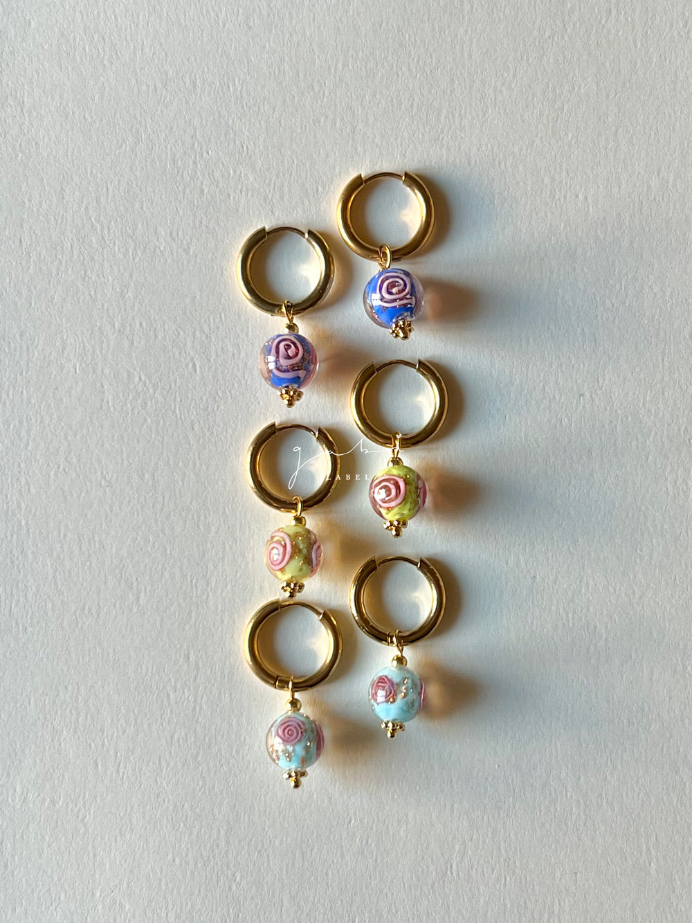 Petits Créoles avec Perles de Verre Éclectiques - Pomme Verte