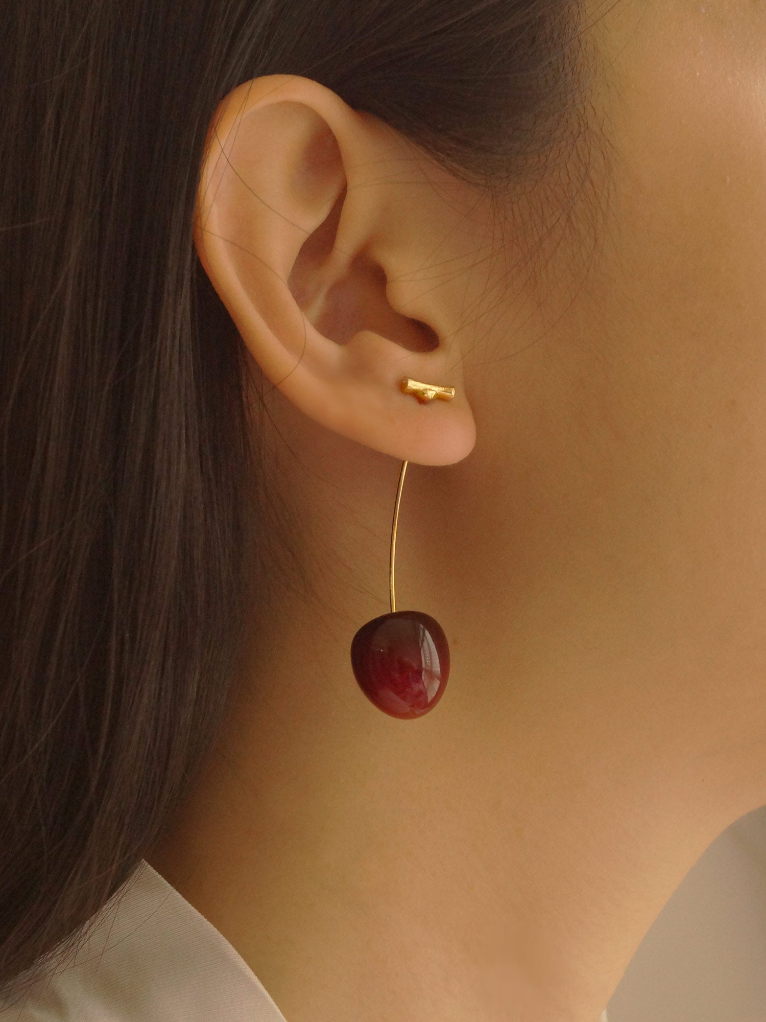Boucles d'oreilles Petit Cherié (Cerise) *Tiges plaquées or