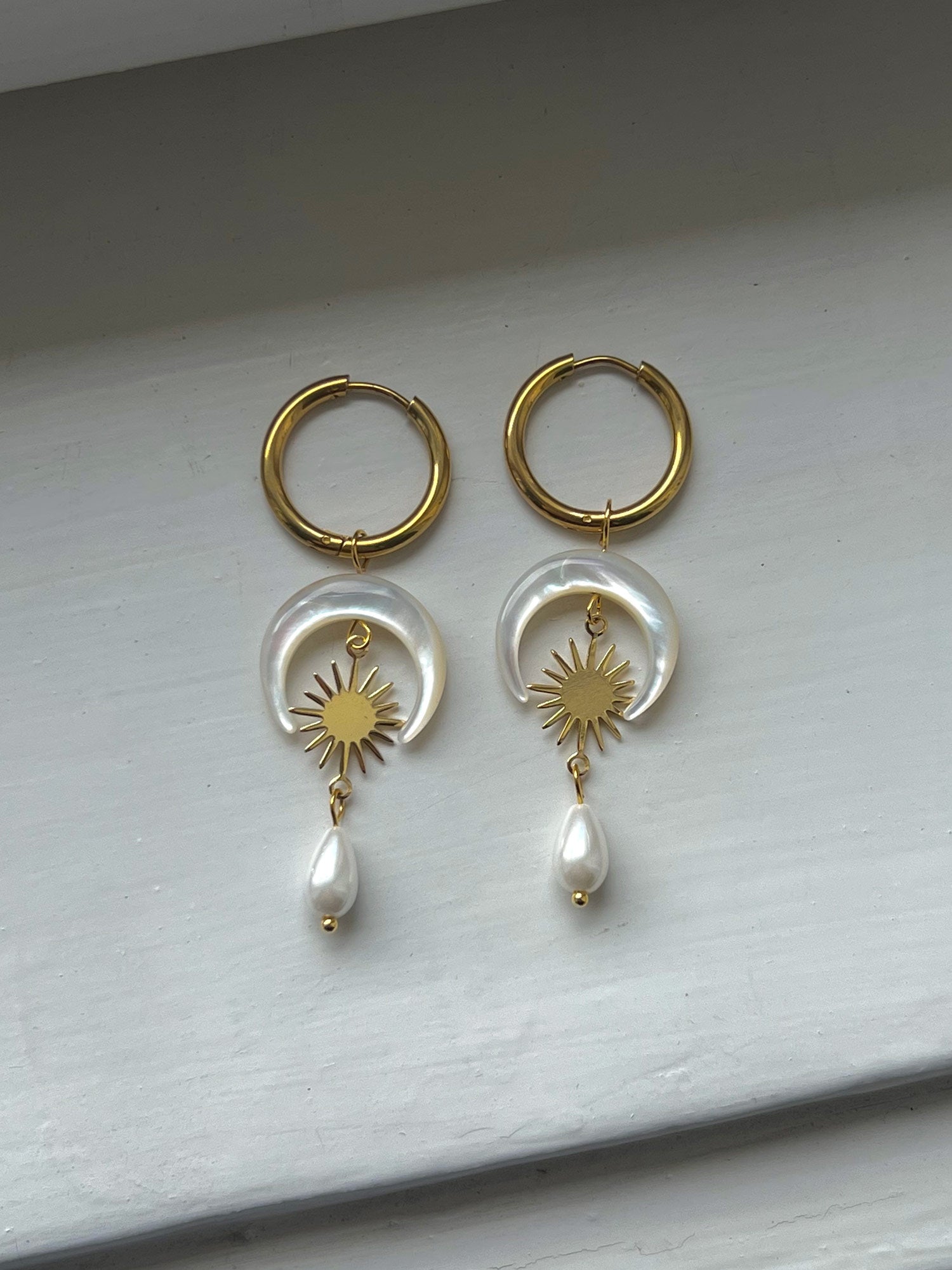 Goddess of Moon and Stars Hoop Earrings