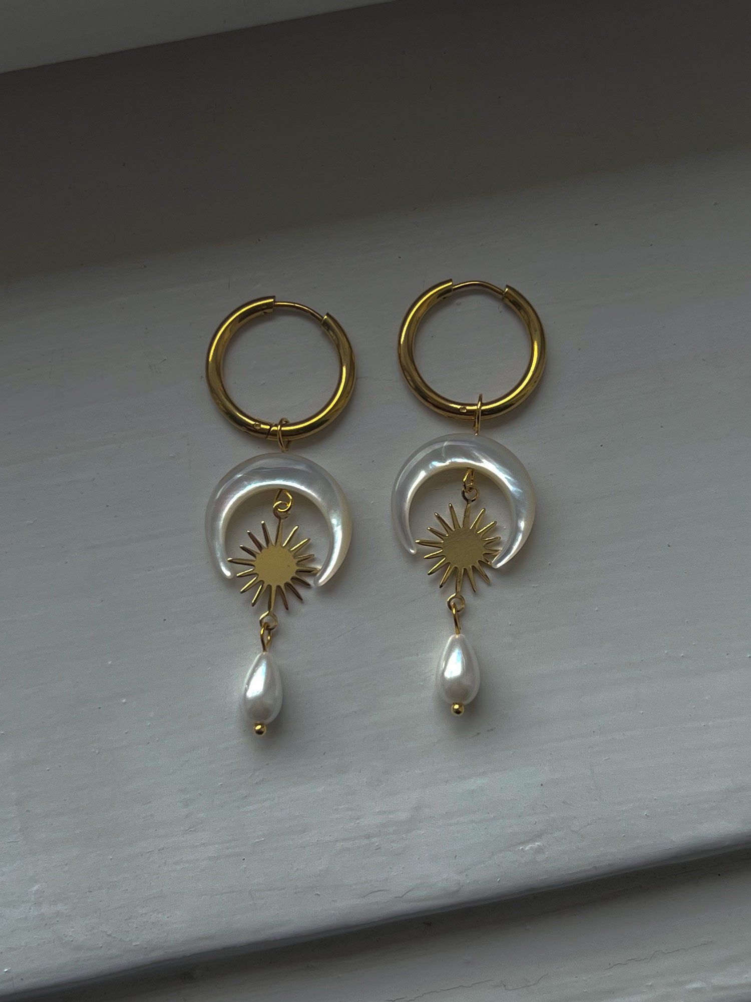 Goddess of Moon and Stars Hoop Earrings