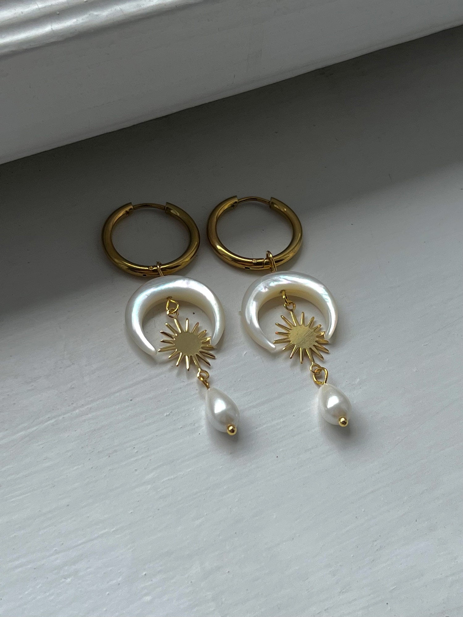 Goddess of Moon and Stars Hoop Earrings