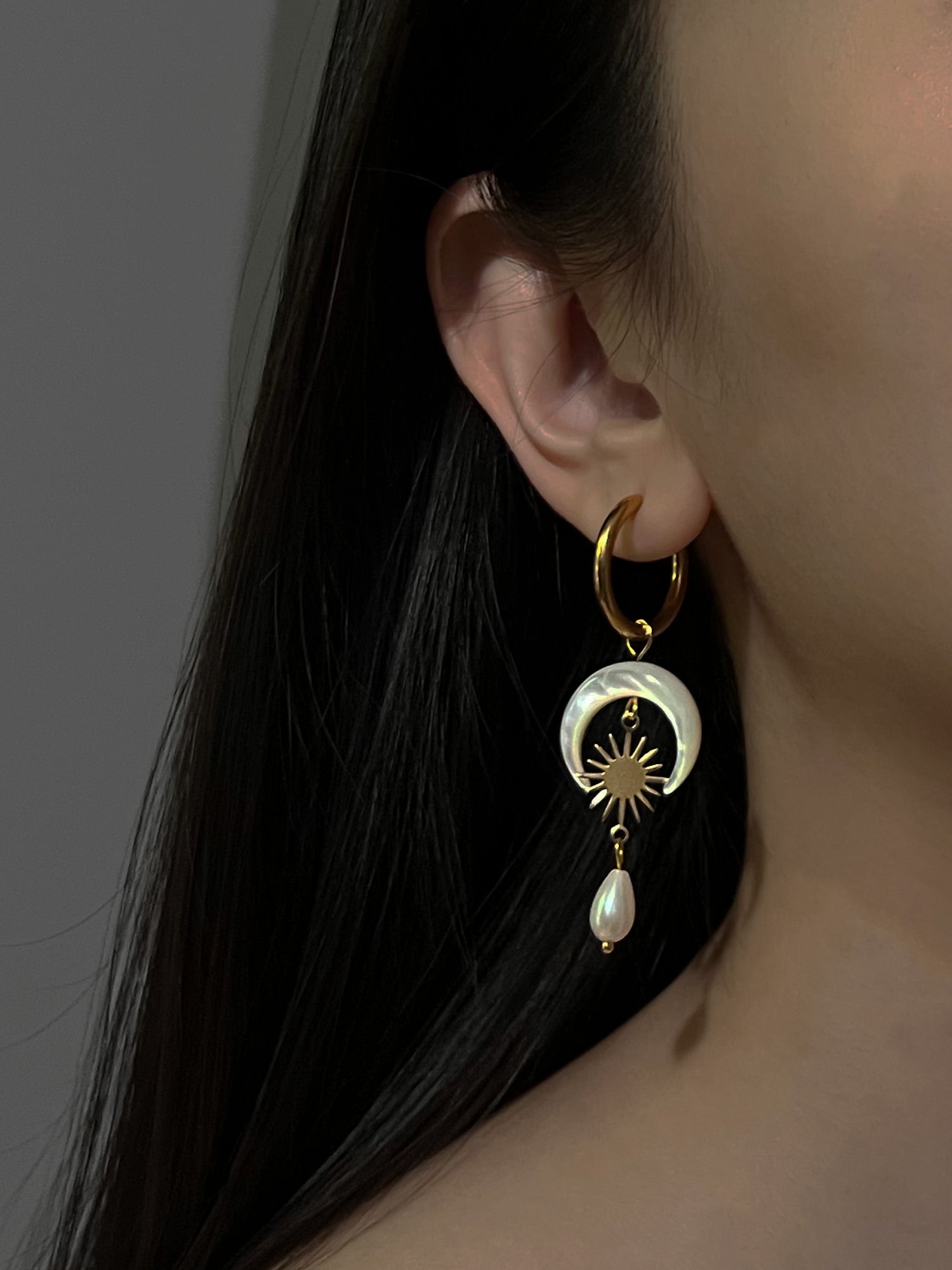 Goddess of Moon and Stars Hoop Earrings