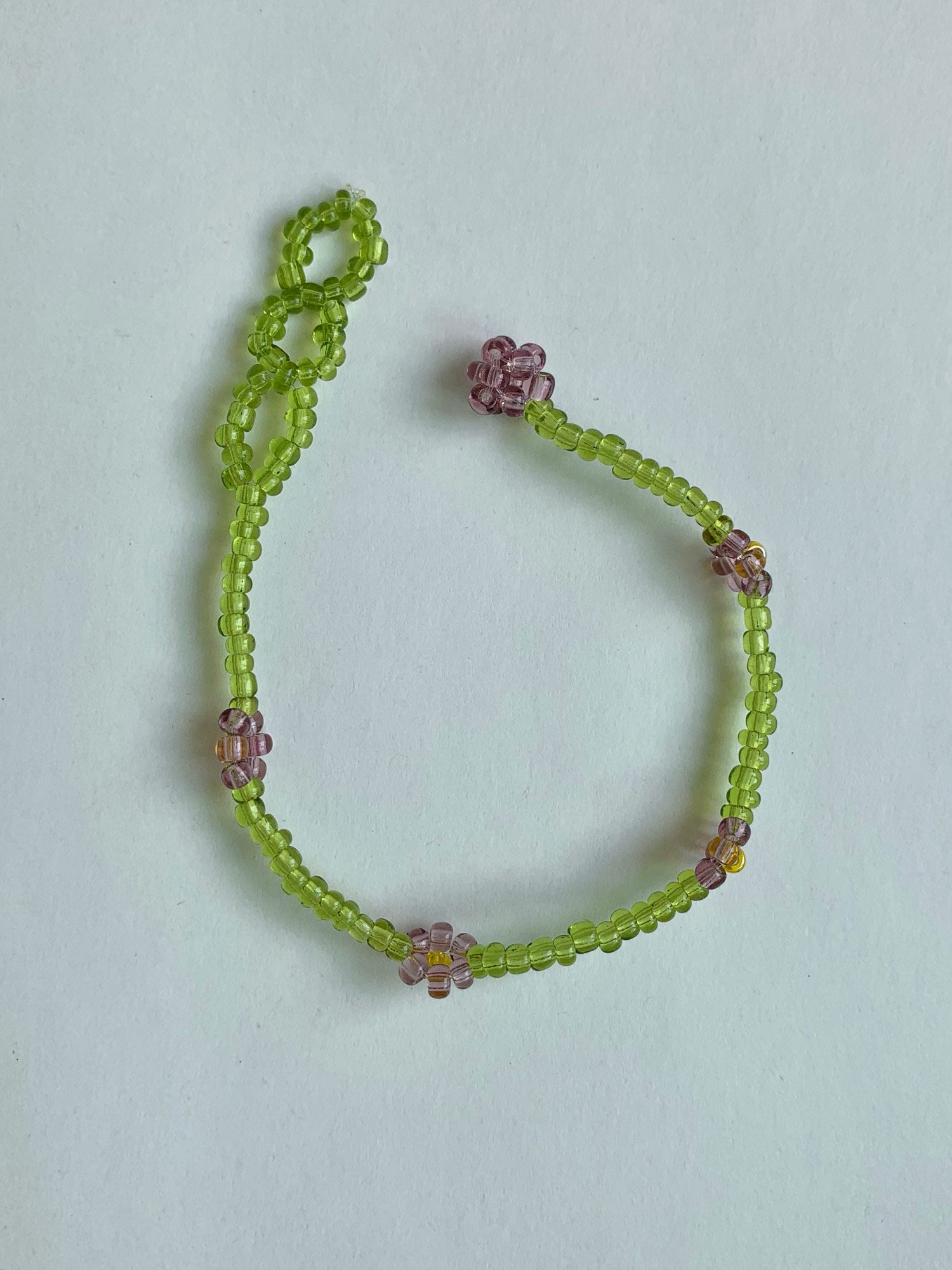 Olive & Purple Flower Beaded Bracelet