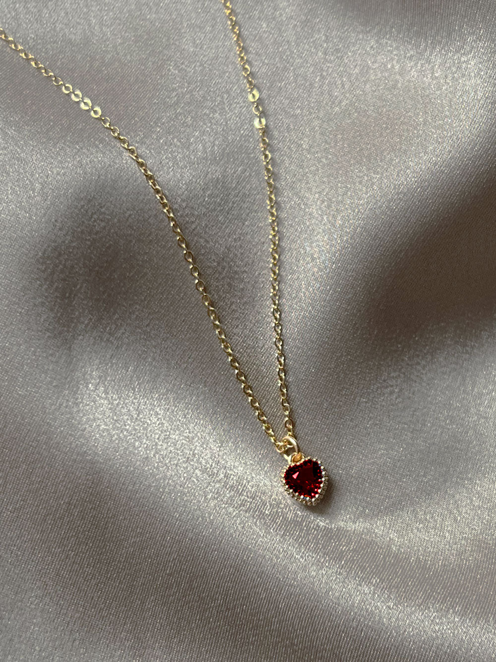 Secret Treasure Heart Gemstone Necklace - Ruby Red