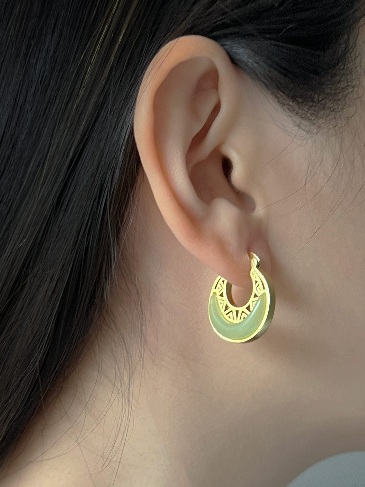 Intricate Jade Hoops