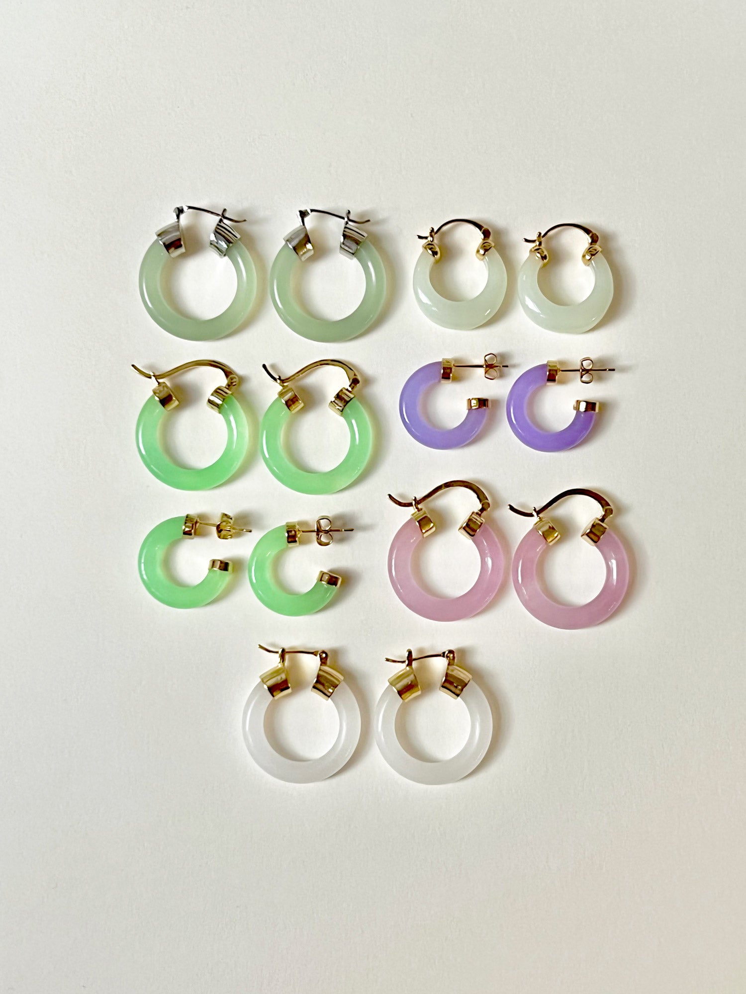 White Jade Hoops (Gold tone)