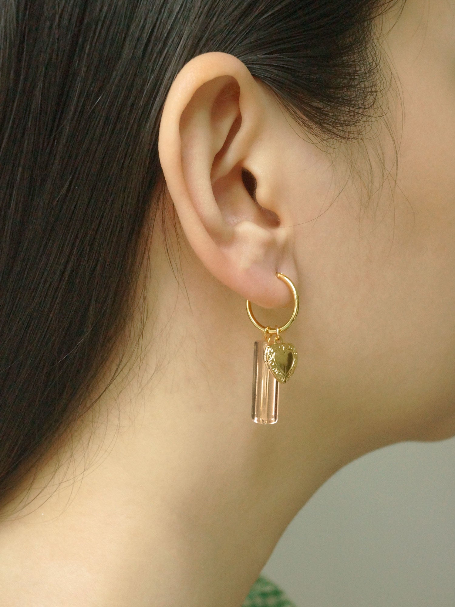 Locket & Glass Dangle Hoops - Clear