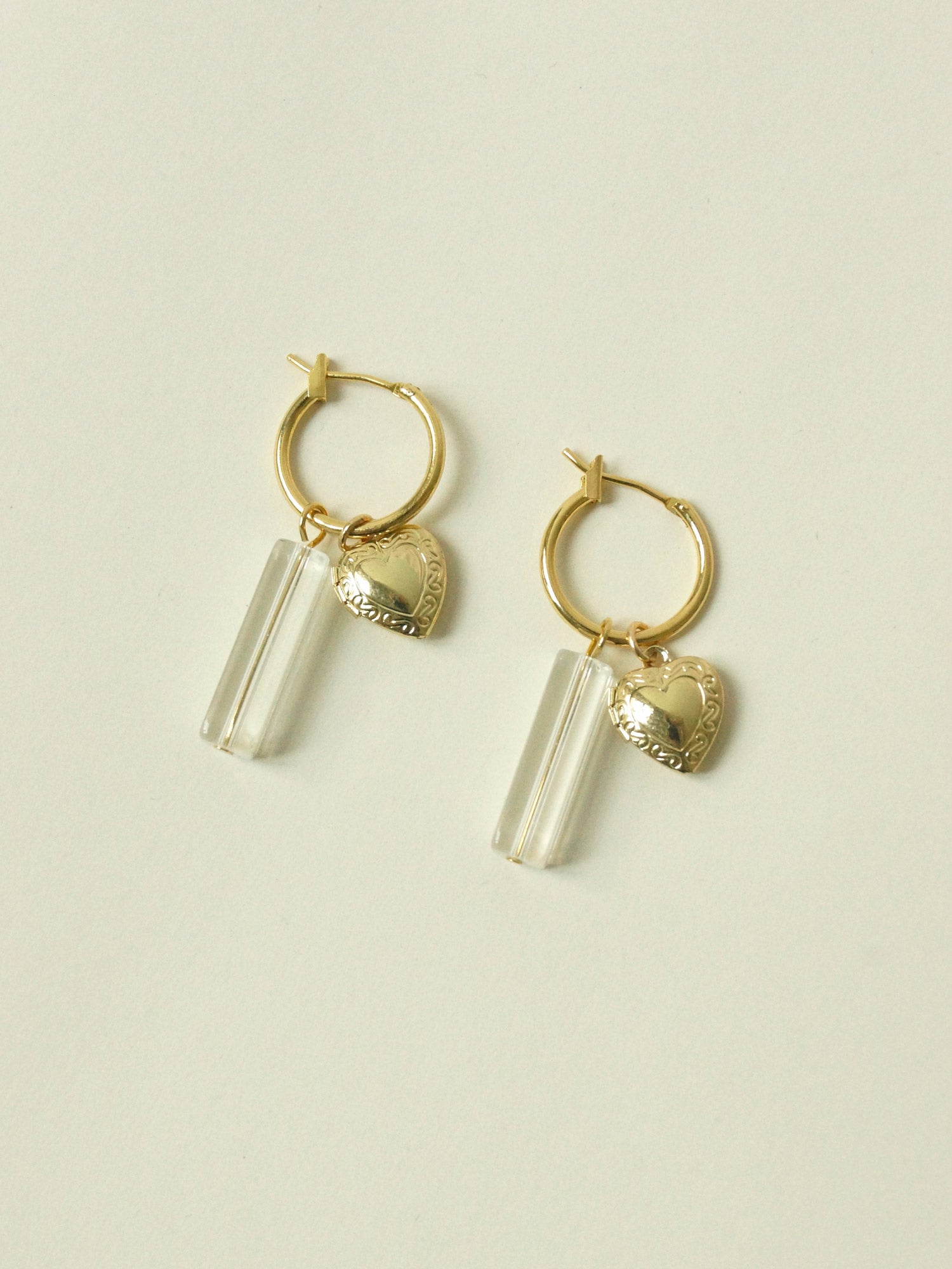 Locket & Glass Dangle Hoops - Clear