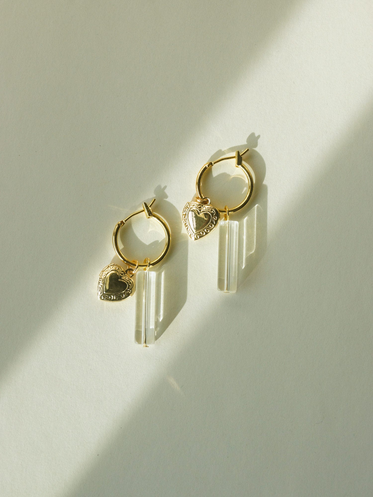 Locket & Glass Dangle Hoops - Clear