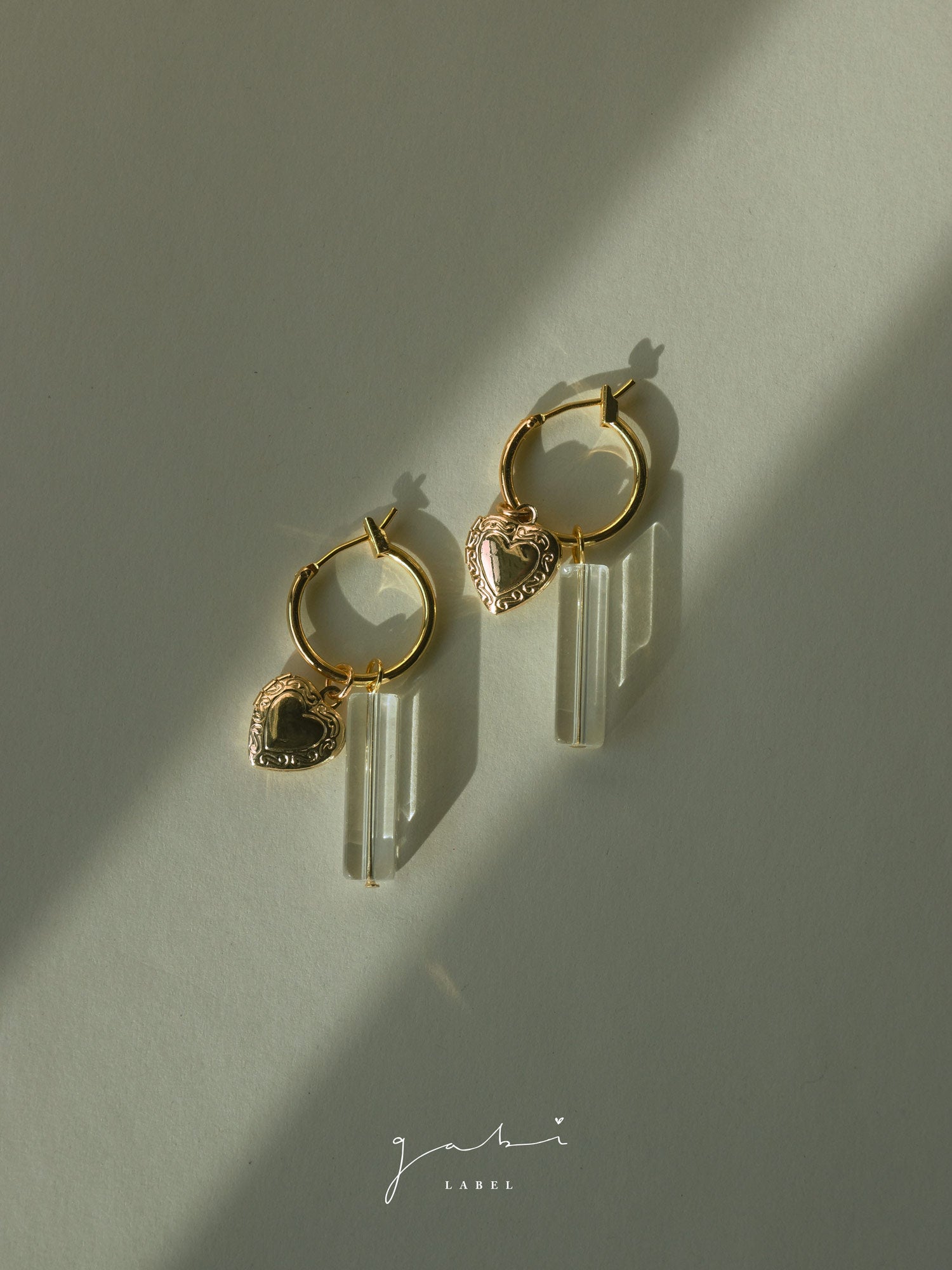 Locket & Glass Dangle Hoops - Clear