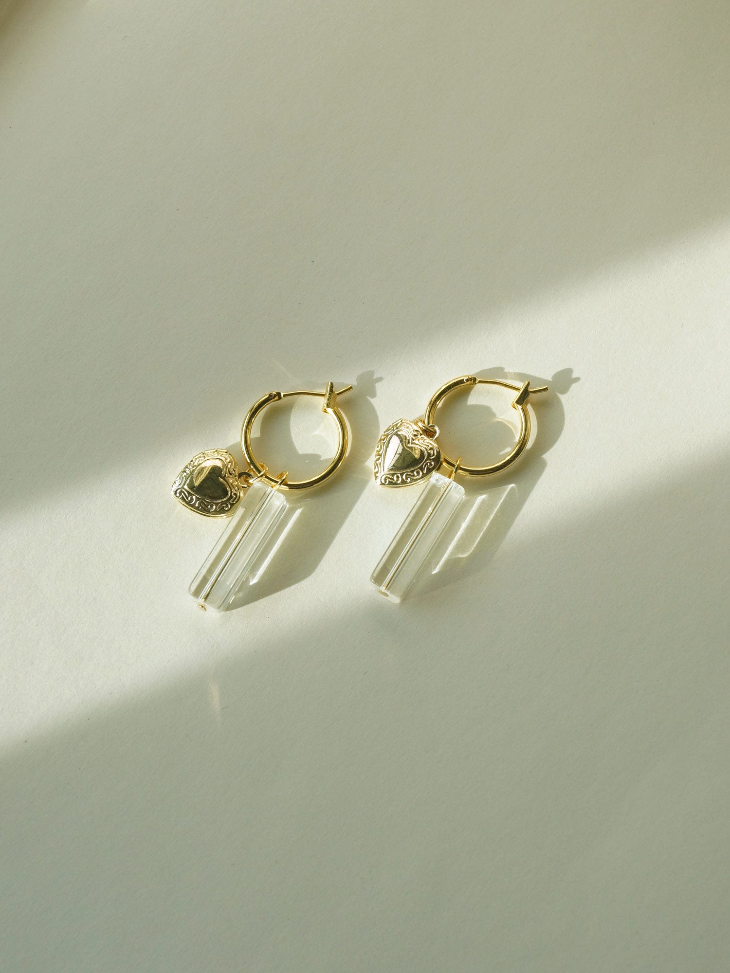 Locket & Glass Dangle Hoops - Clear