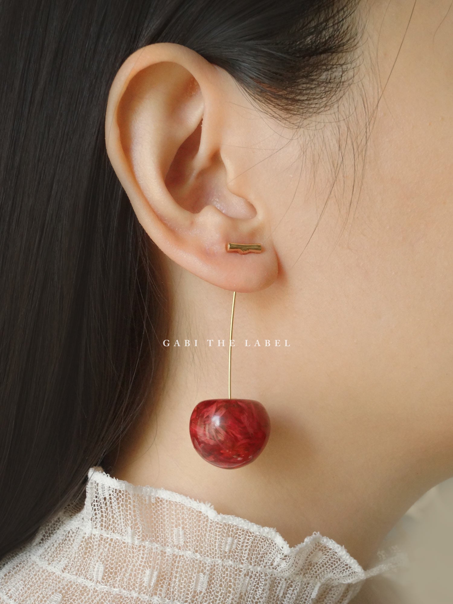 MIKA Floral Cherry Earrings - Red *Gold-plated stems