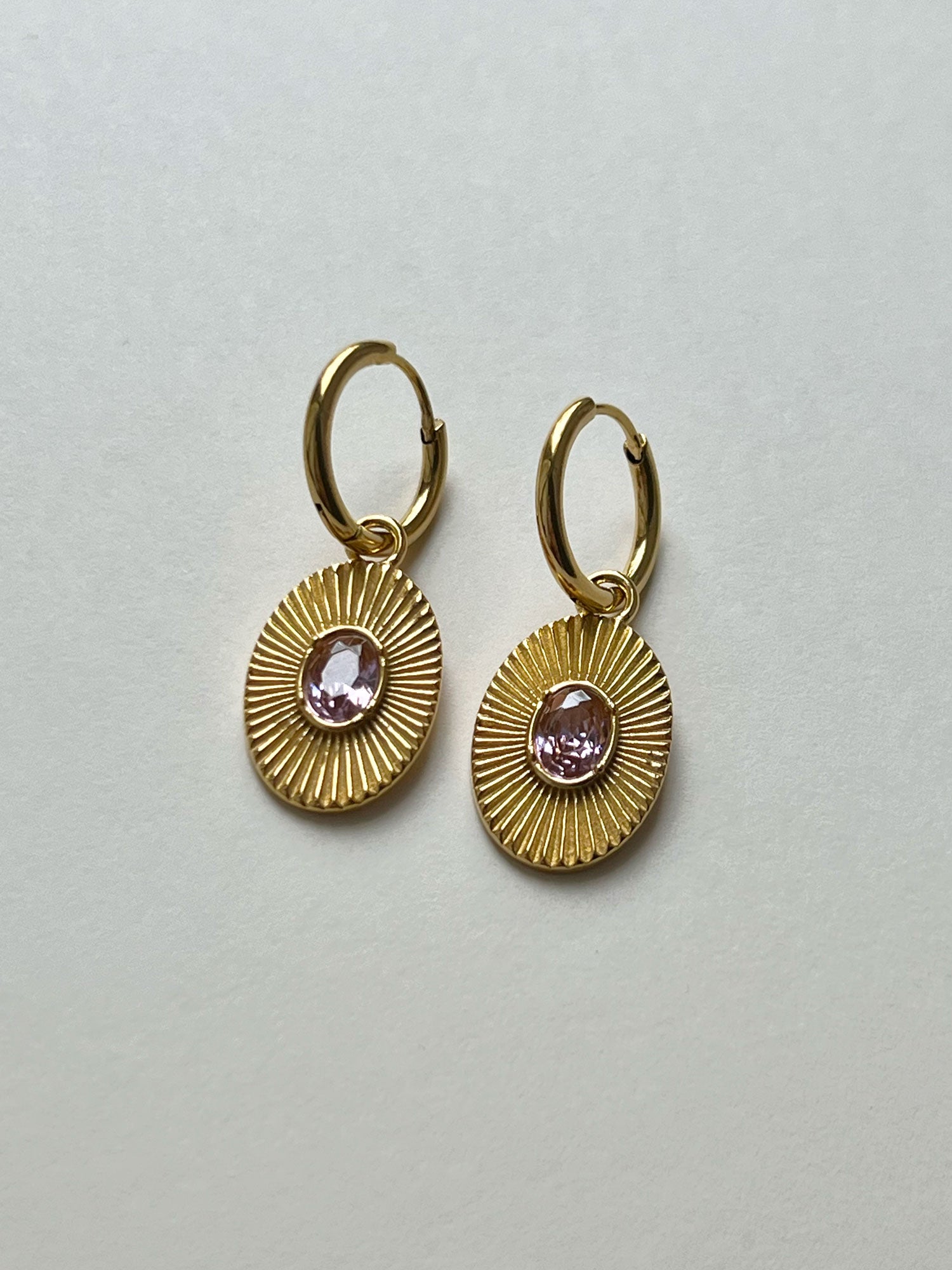 Créoles à pendentif ovales en pierres précieuses - Rose