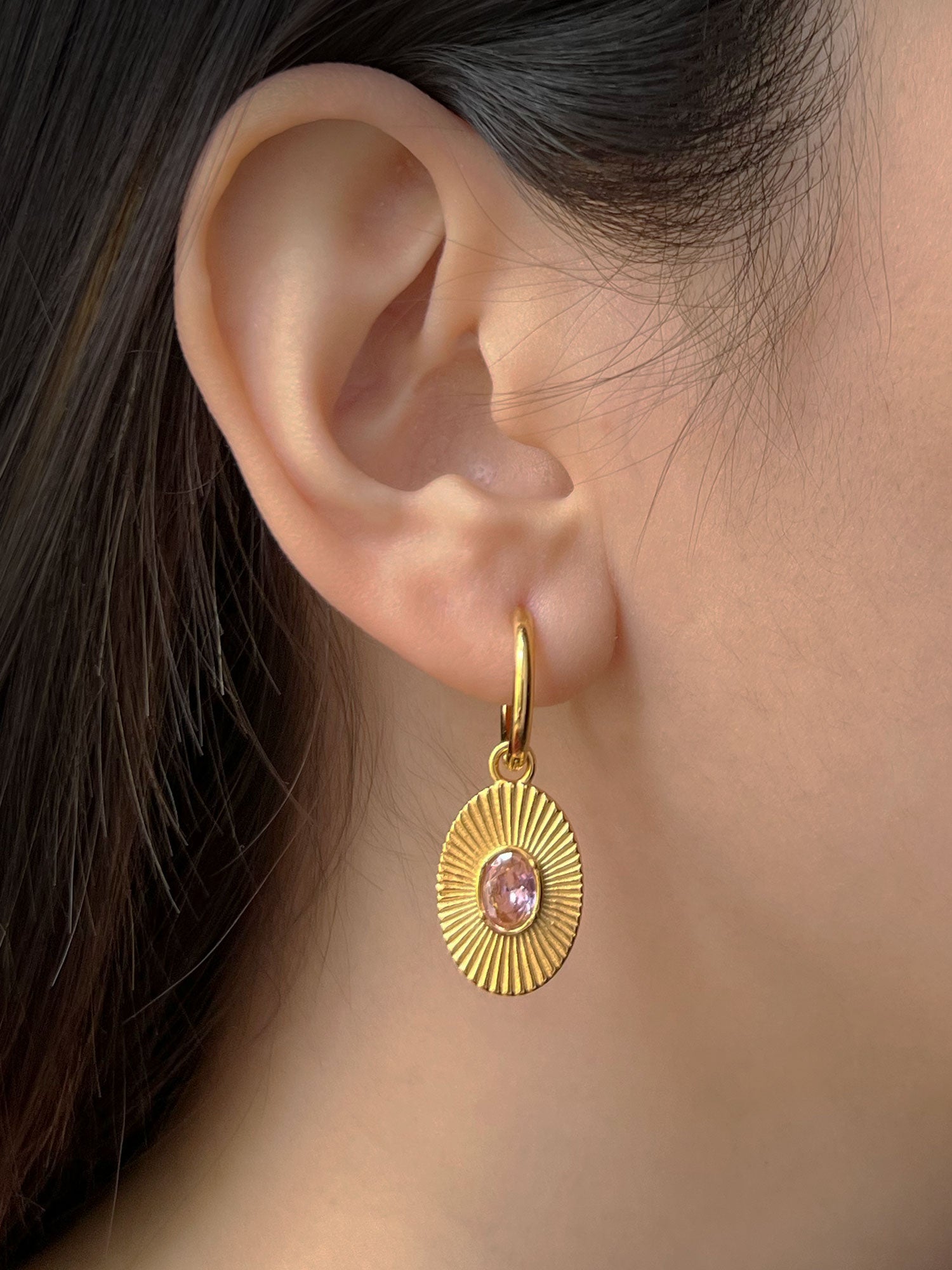 Créoles à pendentif ovales en pierres précieuses - Rose