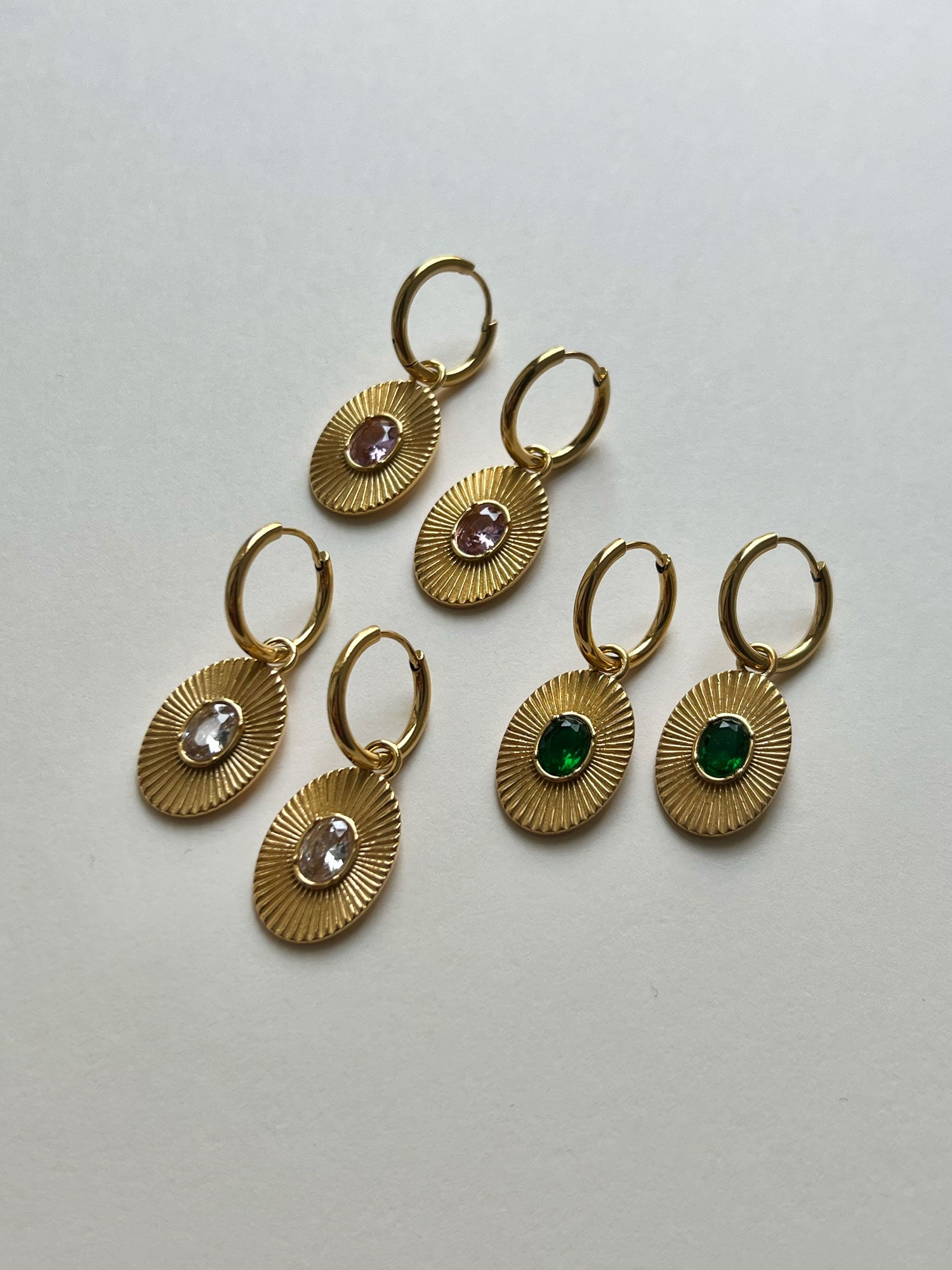 Créoles à pendentif ovales en pierres précieuses - Rose