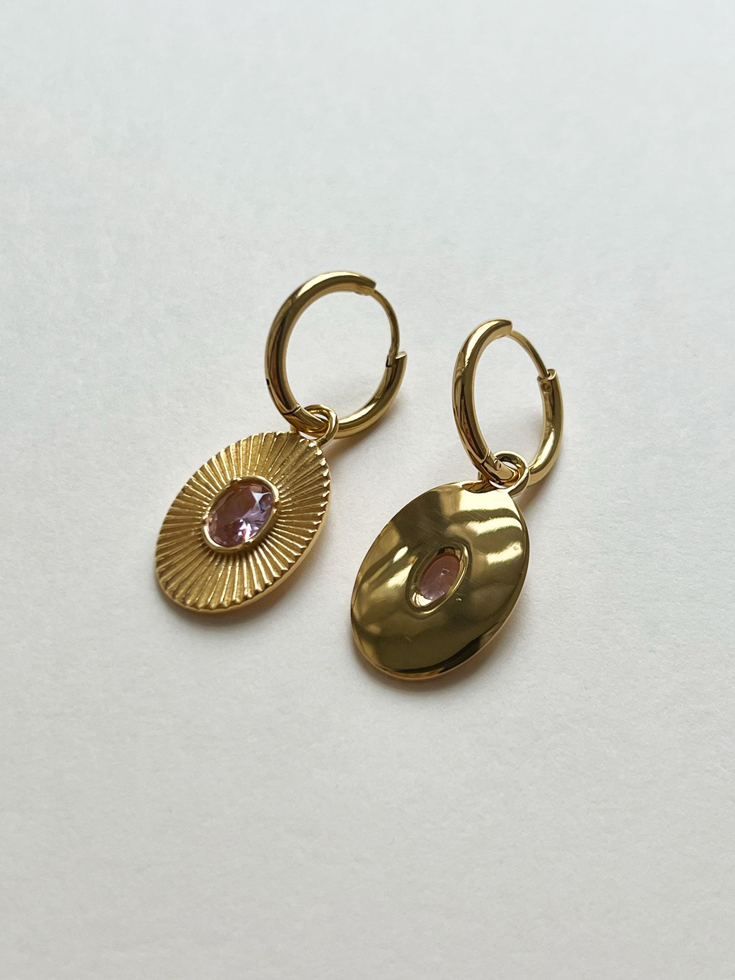 Créoles à pendentif ovales en pierres précieuses - Rose