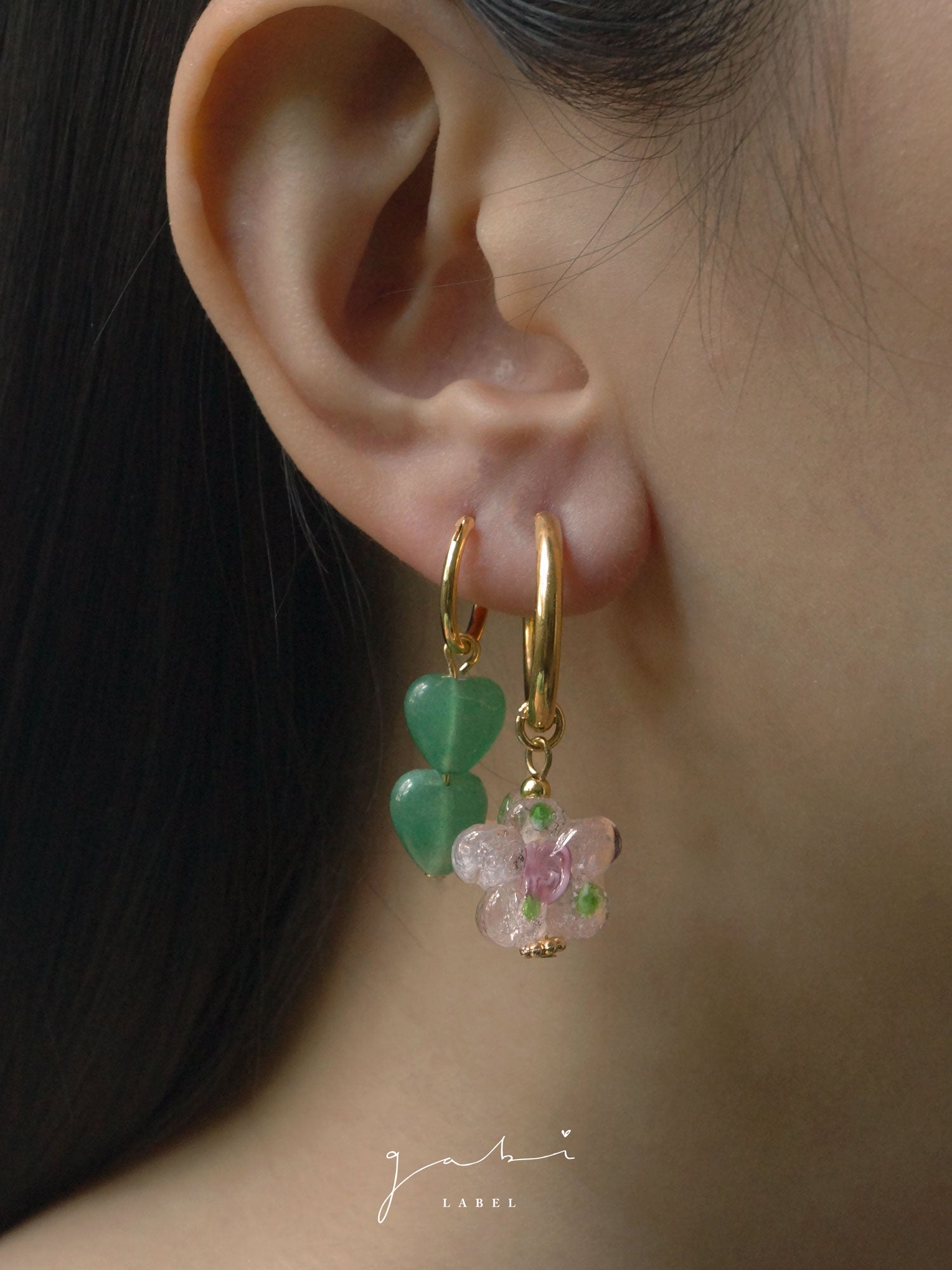Mismatched Stone Hoop Earrings - Aventurine