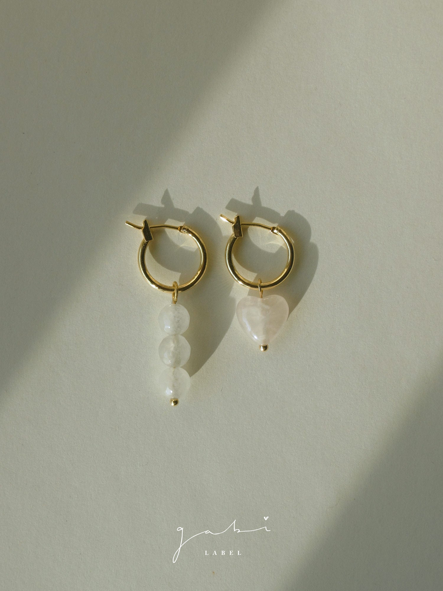 Little Stone Heart Mismatched Hoops - Pink/White