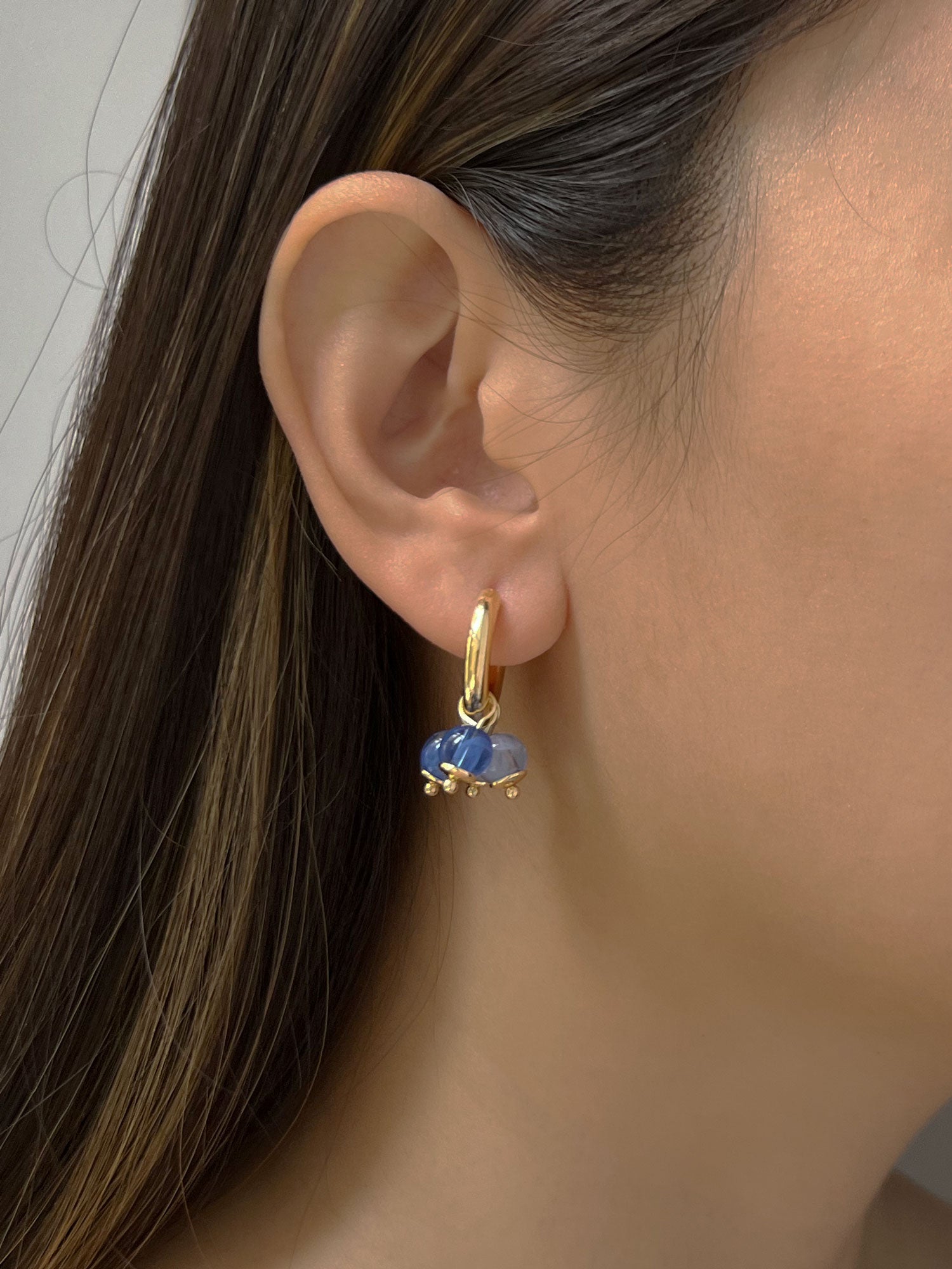 Rose Heart Mismatched Hoops with Blue Natural Stones
