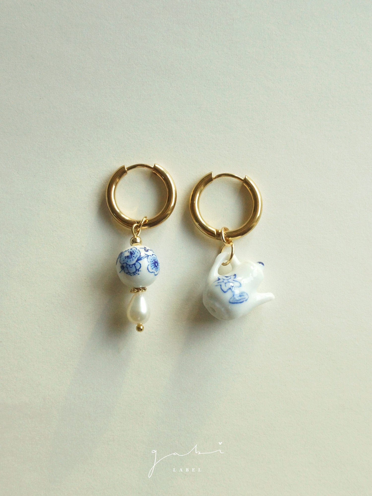 Ceramic Teapot Mismatched Hoop Earrings