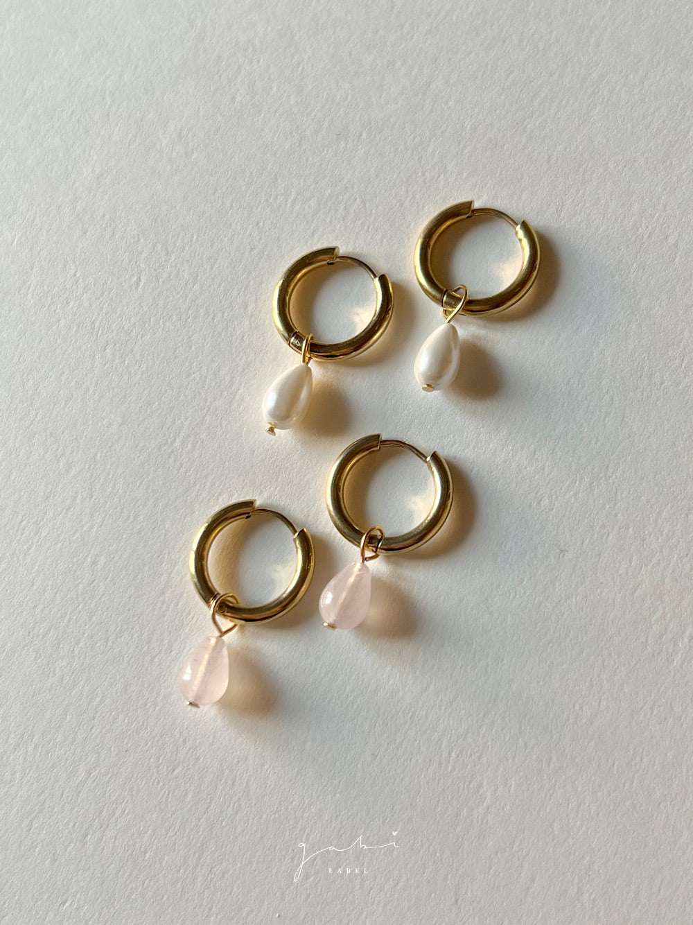 Teardrop Stainless Steel Hoops - Rose Quartz