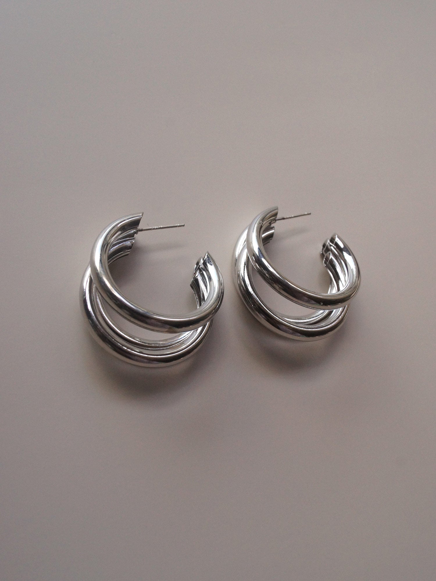 Créoles triples audacieuses - Argent *Plaqué platine