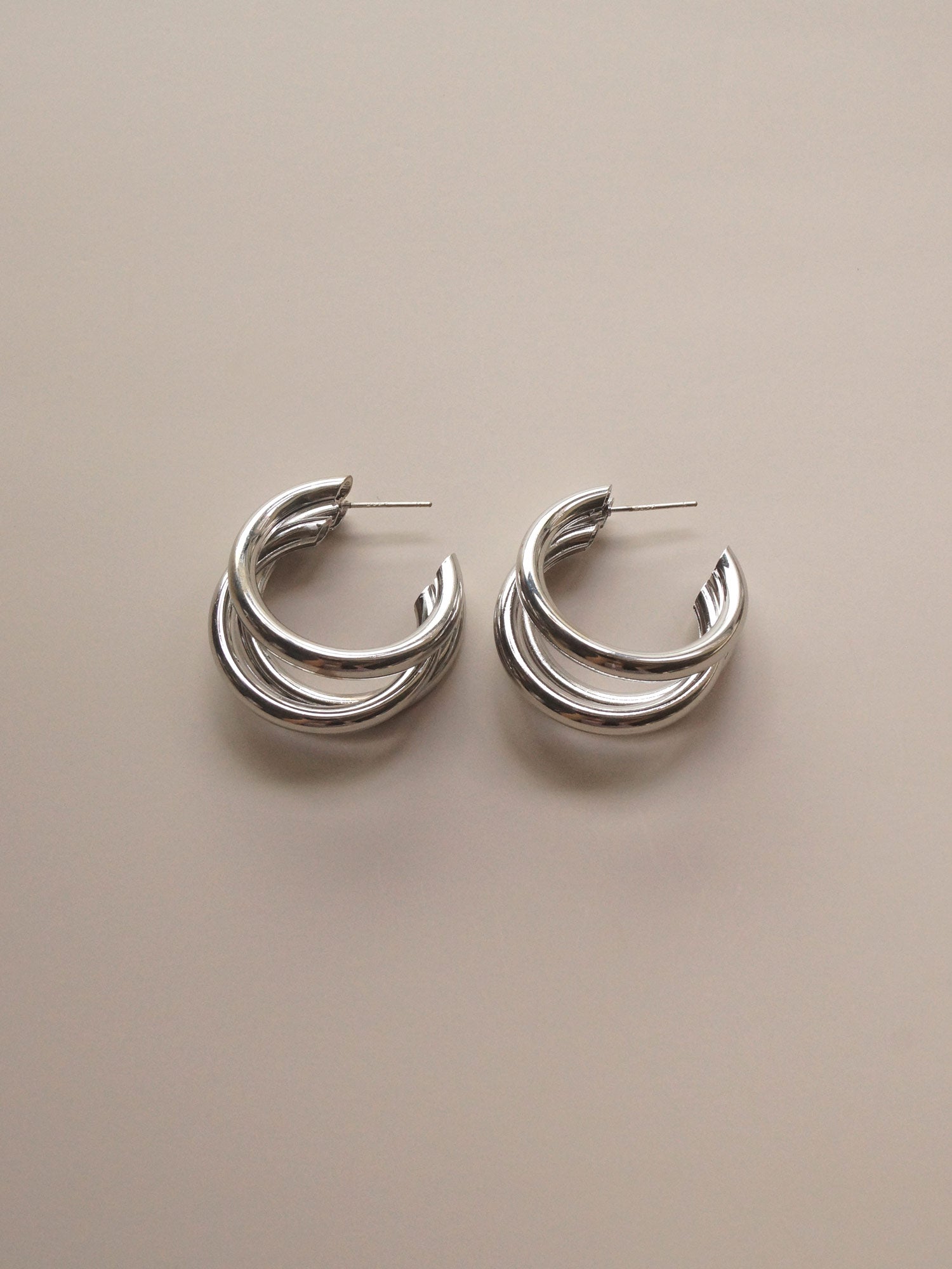 Créoles triples audacieuses - Argent *Plaqué platine