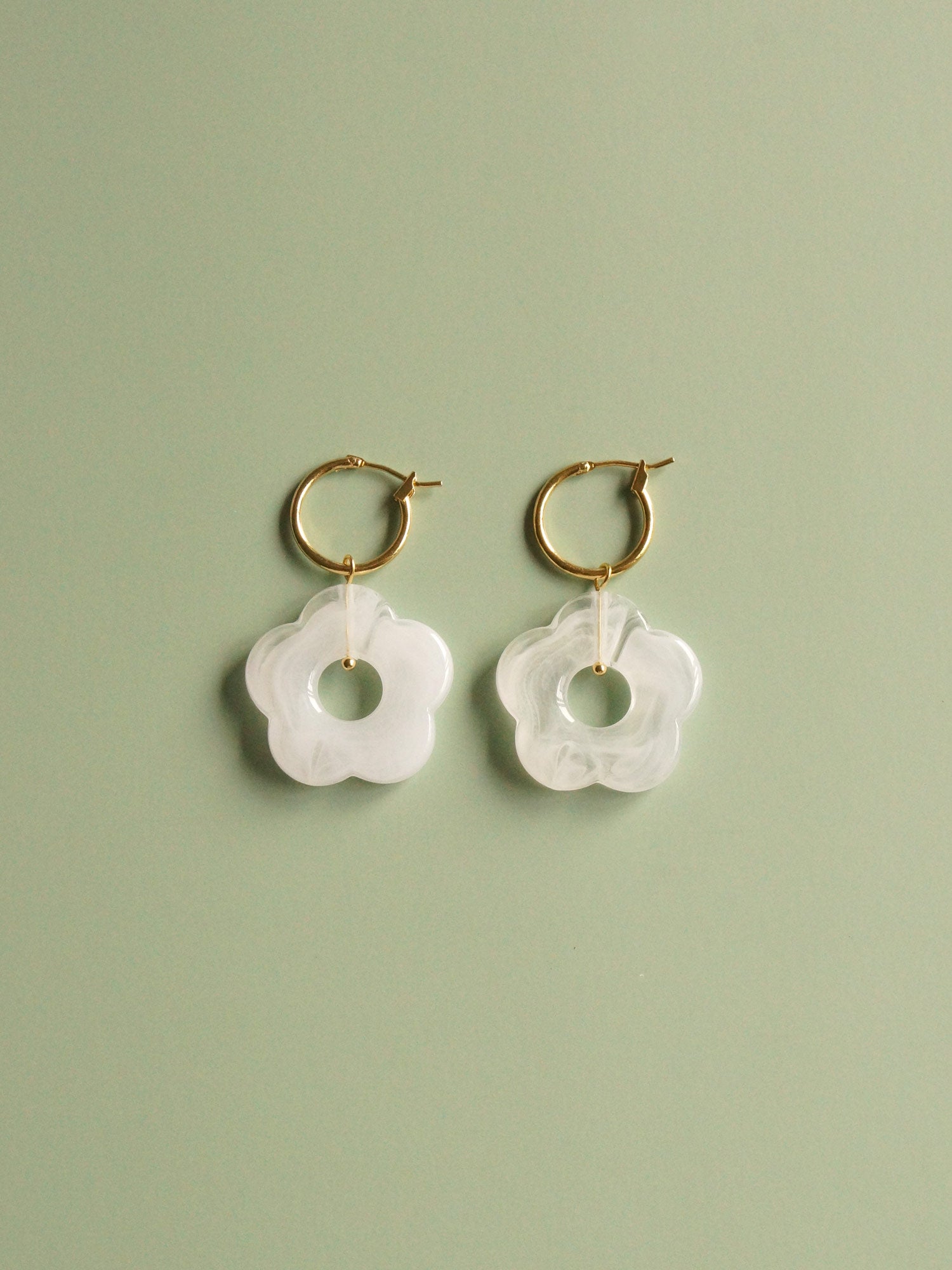 Little Flower Hoops - Marbled Oat *18K Gold-plated