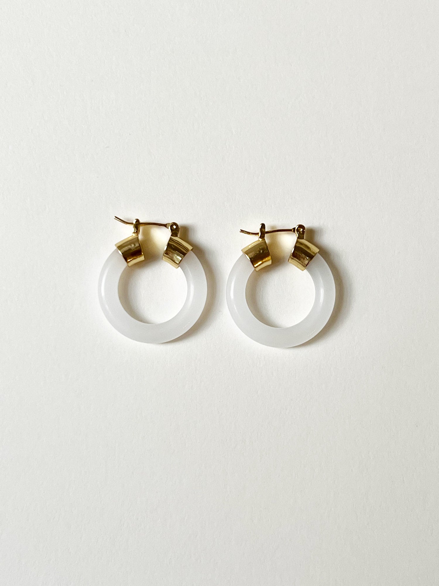 White Jade Hoops (Gold tone)