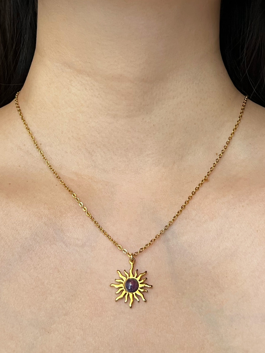 Amethyst Sun Pendant Necklace   Stainless Steel  Gold2 87c34b39 80ca 44f6 98ea 1d114af83ed1
