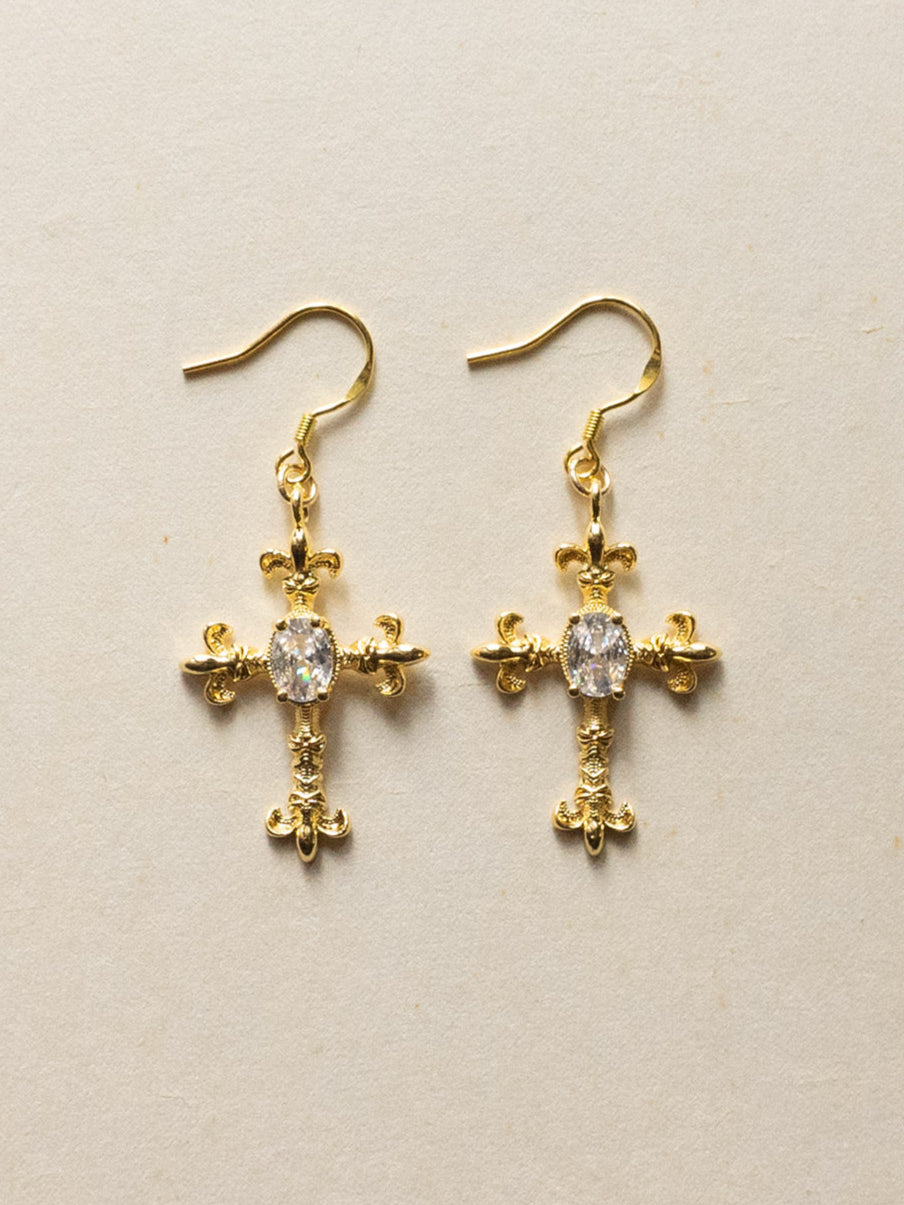 Baroque Fleur De Lis Cross Earrings