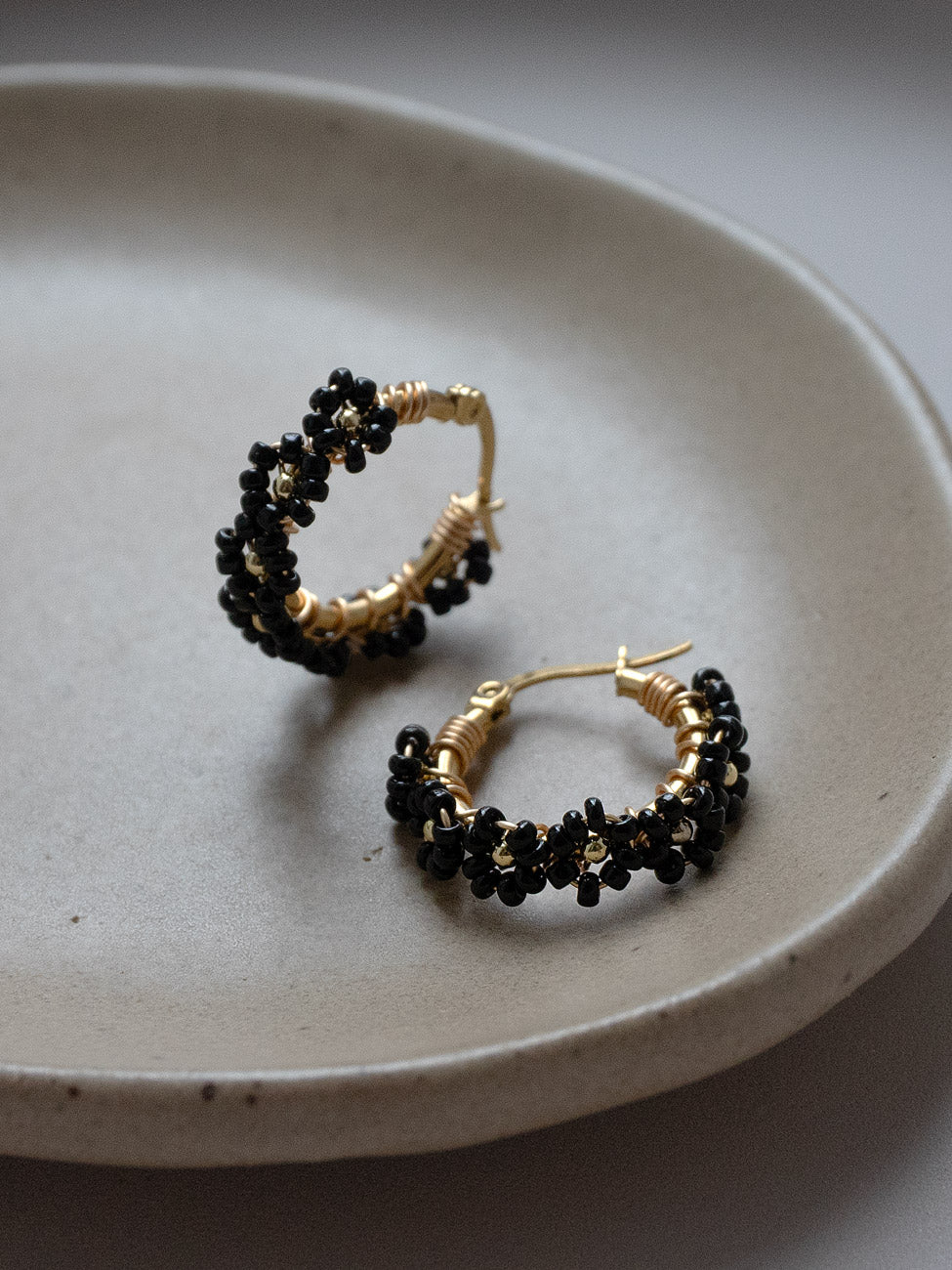 Beaded Flower Hoops   Black3