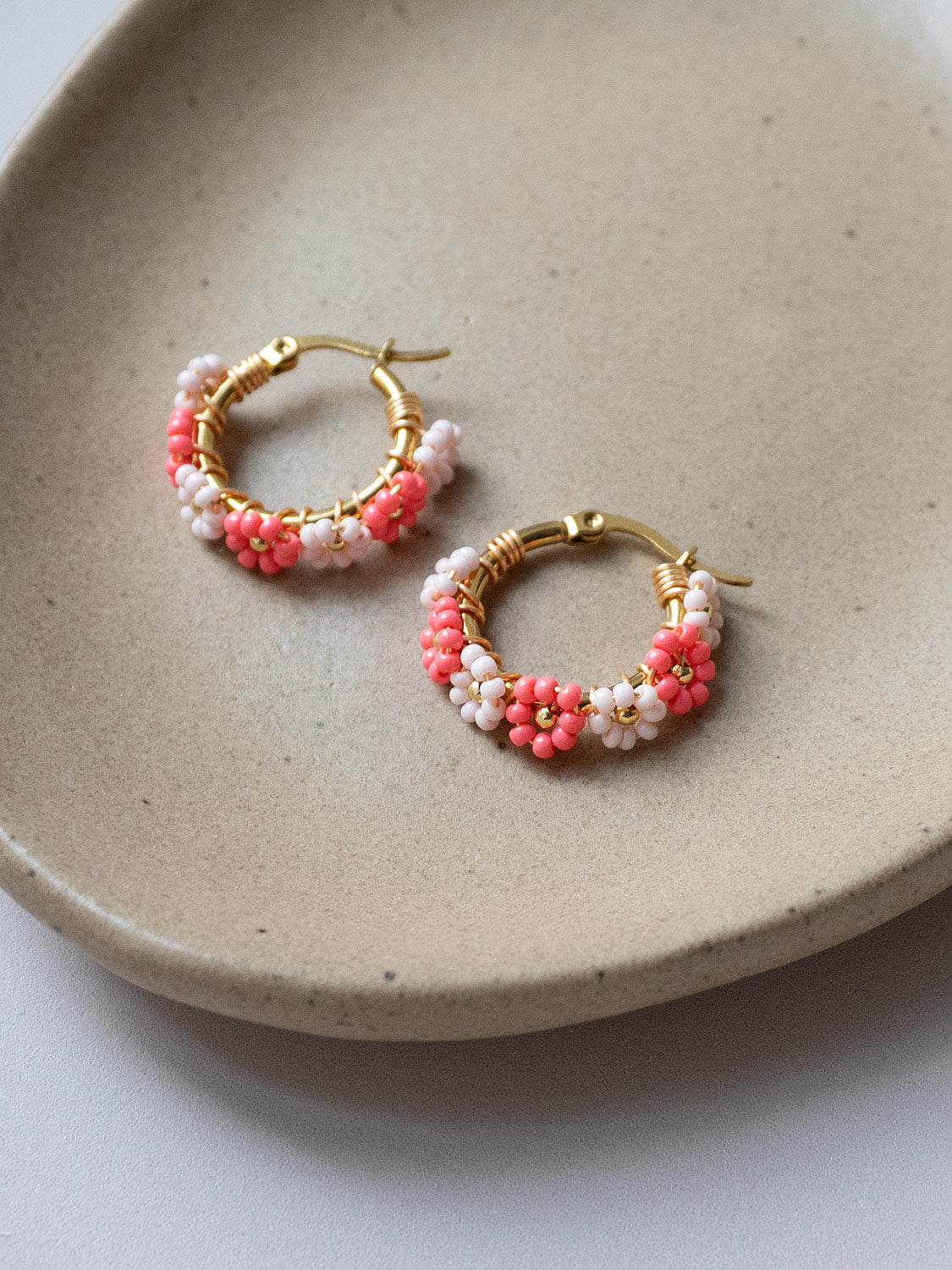 Beaded Flower Hoops - Multi-Pink