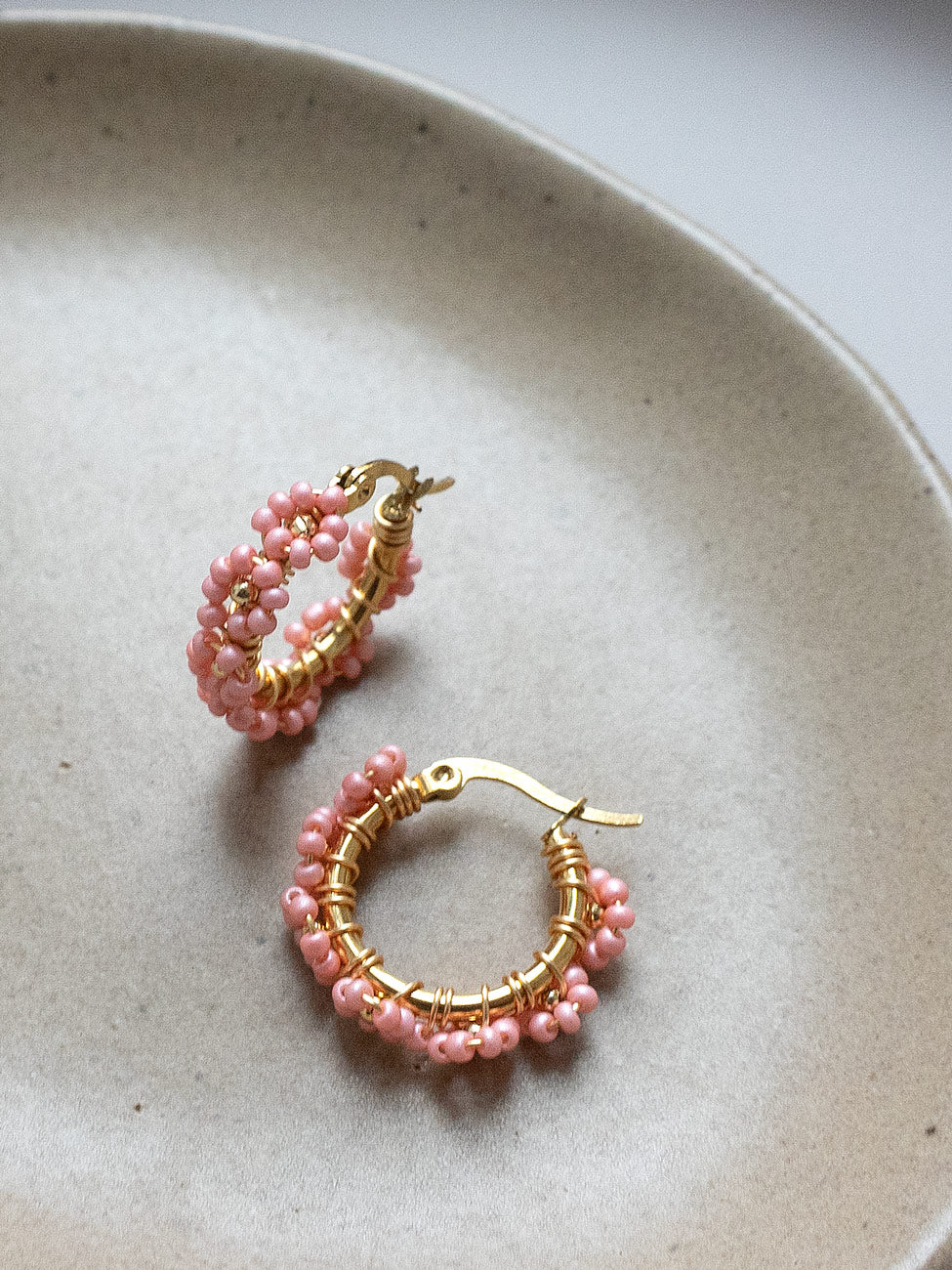 Beaded Flower Hoops - Pink
