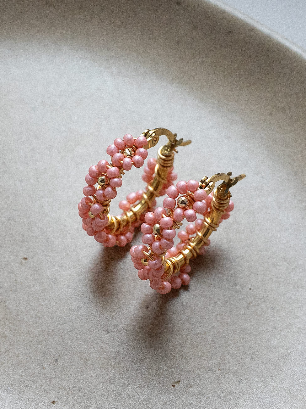 Beaded Flower Hoops   Pink3
