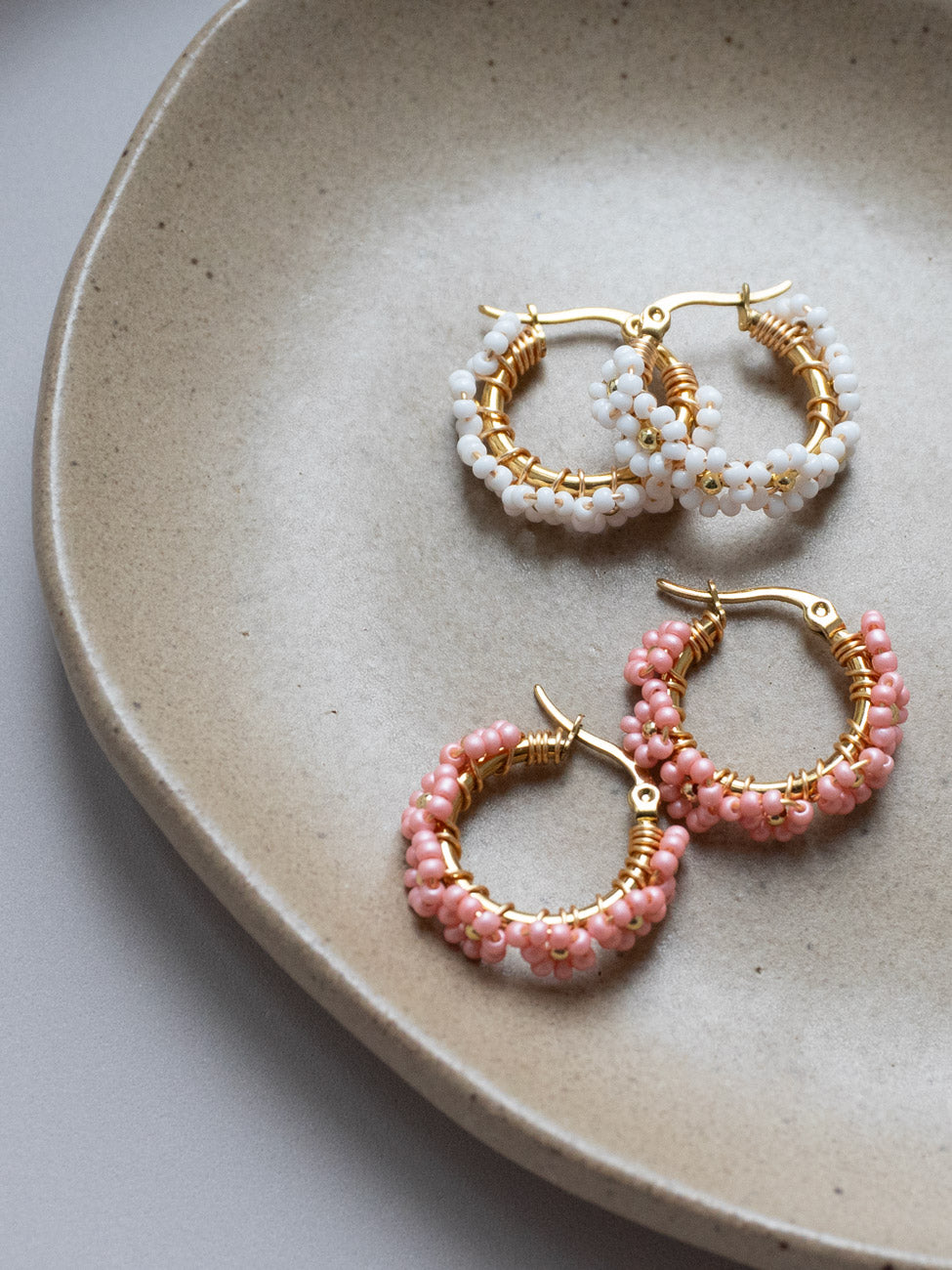 Beaded Flower Hoops - Pink