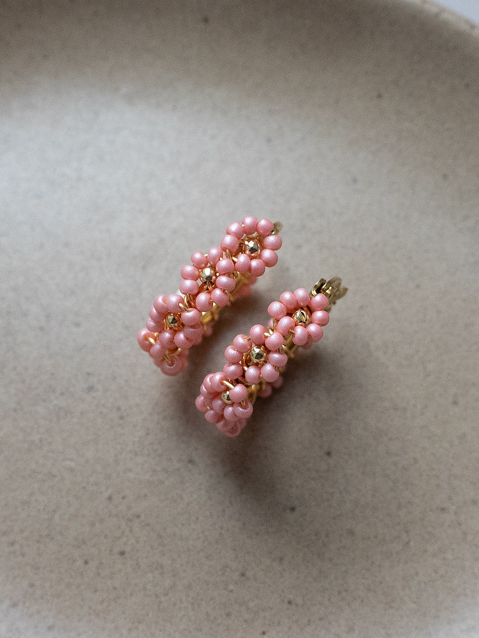Beaded Flower Hoops   Pink5