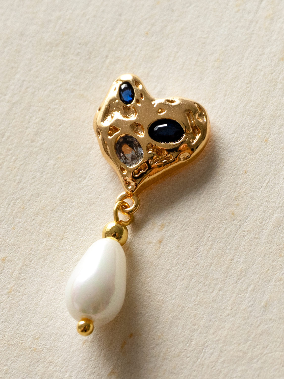 Blue Gemstones Heart Earstuds With Teardrop Pearl